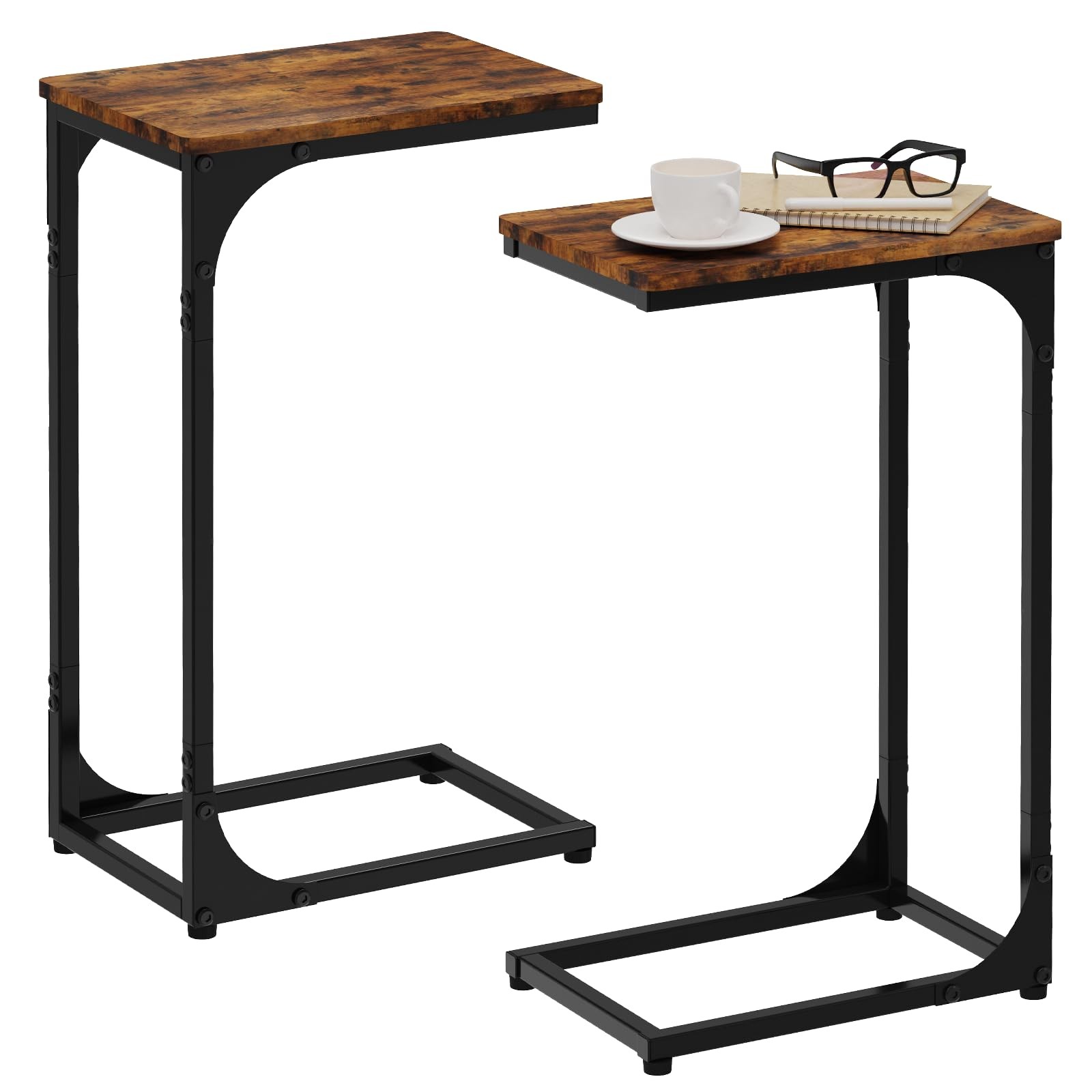 Narrow C Shaped End Tables Living Room TV Trays Set of 2, Small Thin Farmhous...