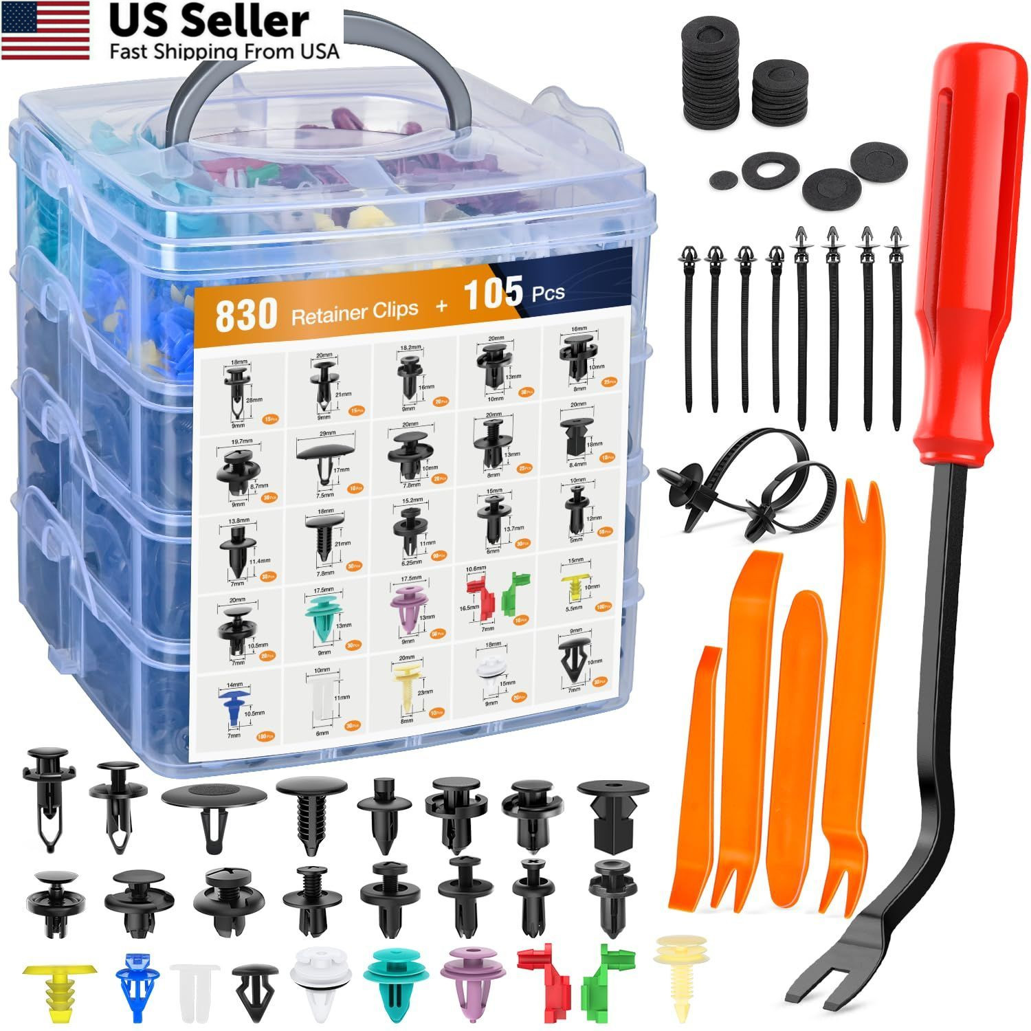 GOOACC 935Pcs Car Push Retainer Clips & Auto One Size, 830Pcs + Remover
