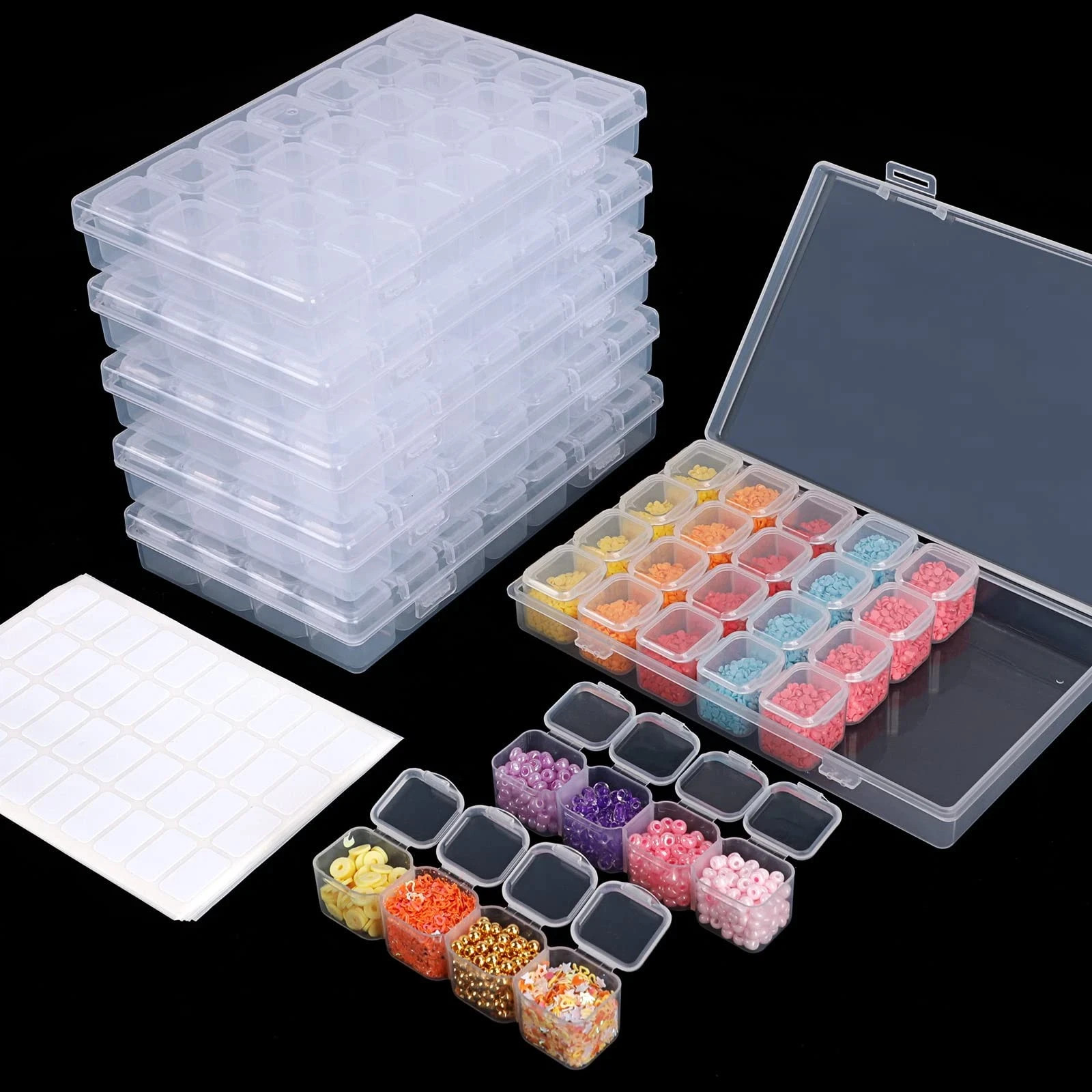 SGHUO 168 Slots 6pcs 28 Grids Diamond Painting Boxes 6pcs, A-transparent
