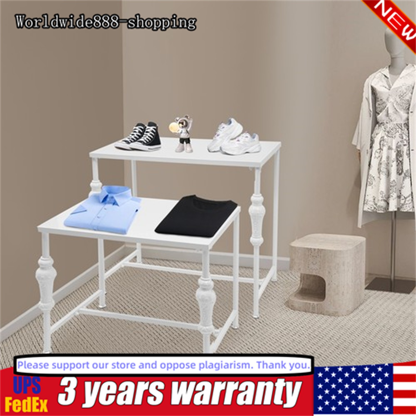Modern Standing Display Rack, Retail Clothing Shop Display Tables White 2Pcs