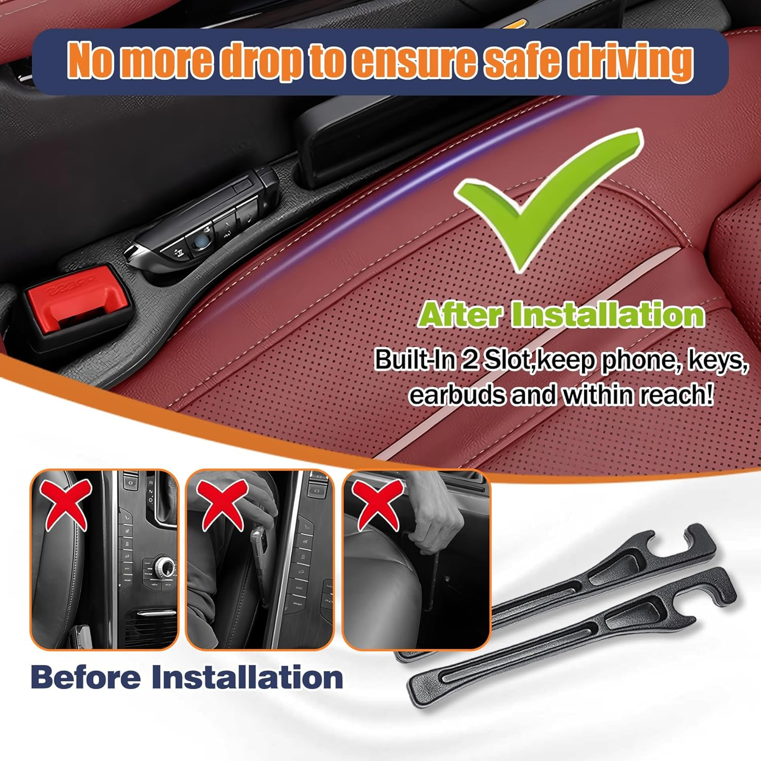 2-PackCar Seat Gap Filler，Car Cup Holder Coaster，Car Seat Crevice Blocker Sto...