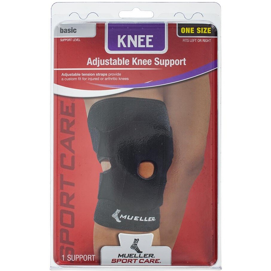 Mueller Sport Care Adjustable Tension Straps Knee Support One Size Black NEW