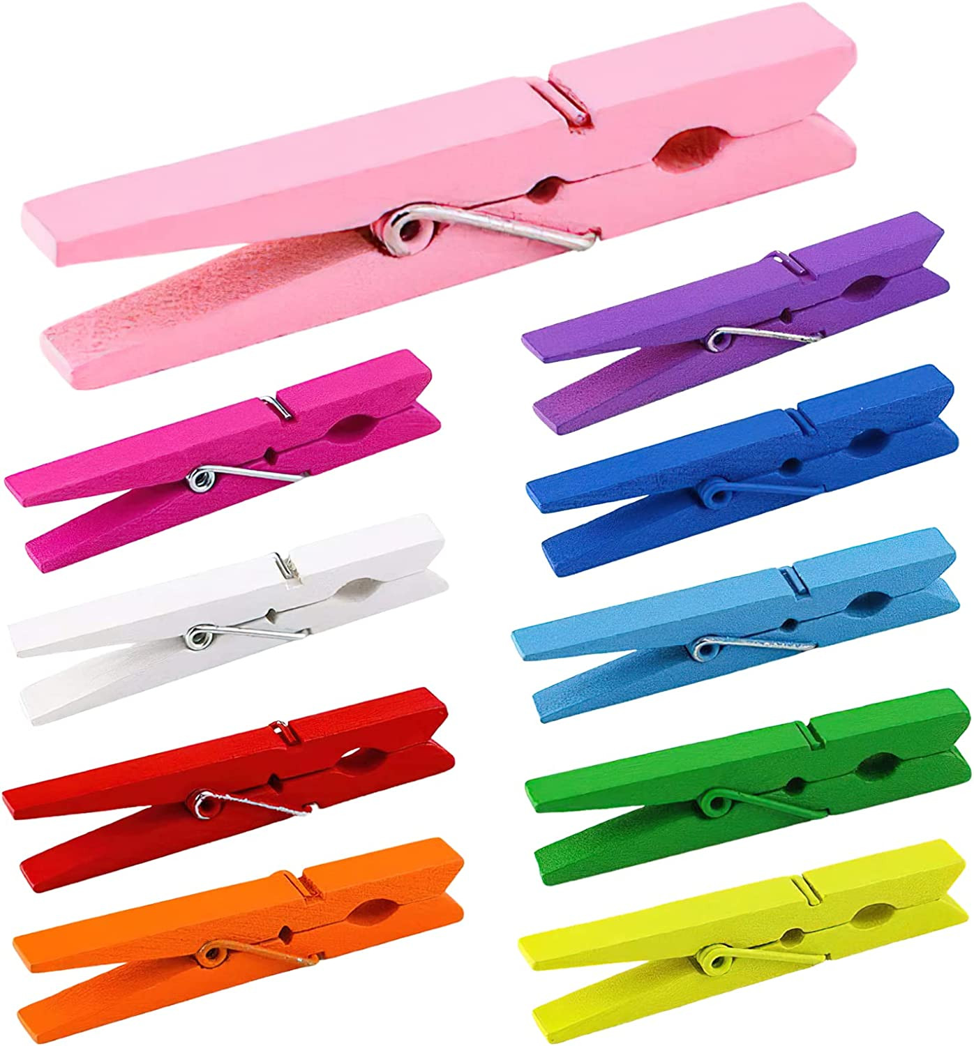 Clothes Pins, Colored Clothespins 50 PCS 2.9" Natural Birchwood Close Pins, Stro