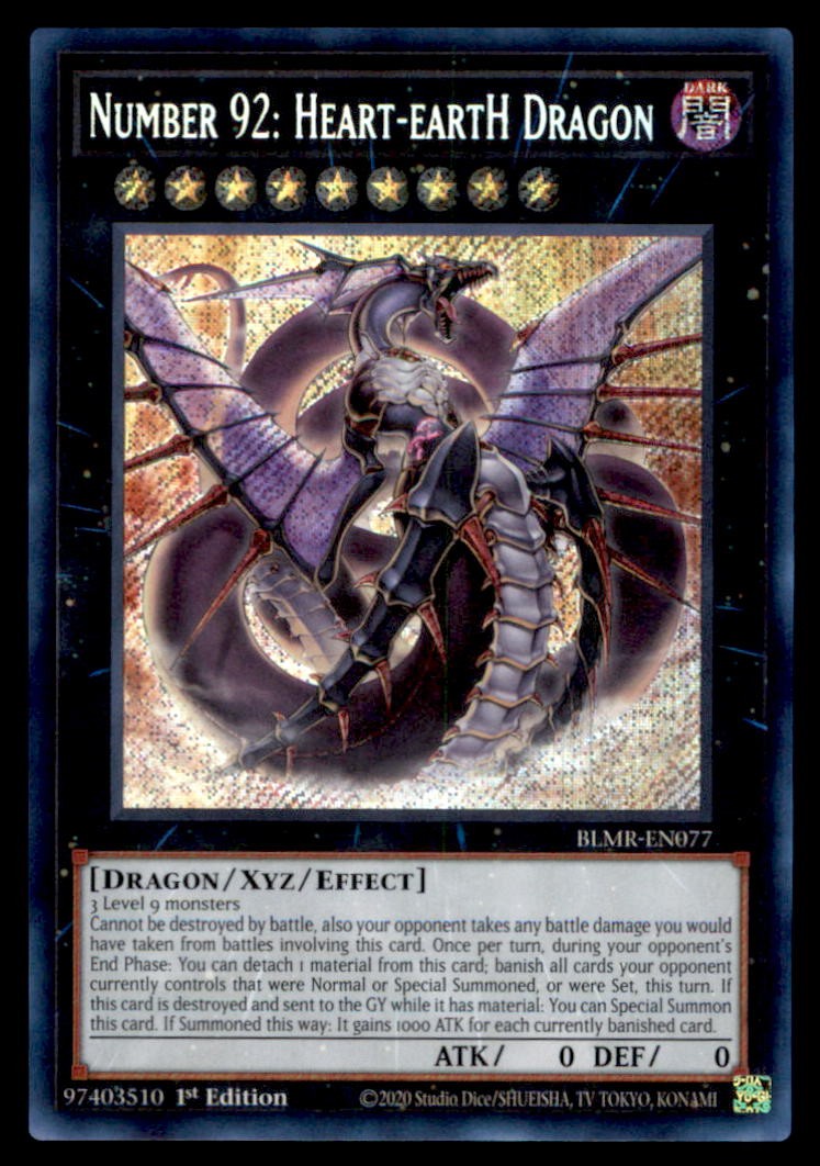 Yugioh! Number 92: Heart-eartH Dragon-BLMR-EN077- Secret Rare-NM 1st Ed