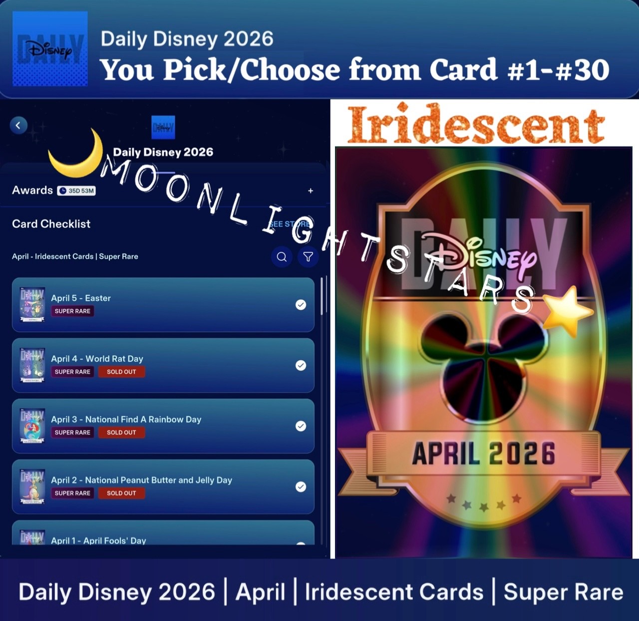 Topps Disney Collect 26 - DAILY DISNEY 2026 APRIL Iridescent - You Pick/Choose