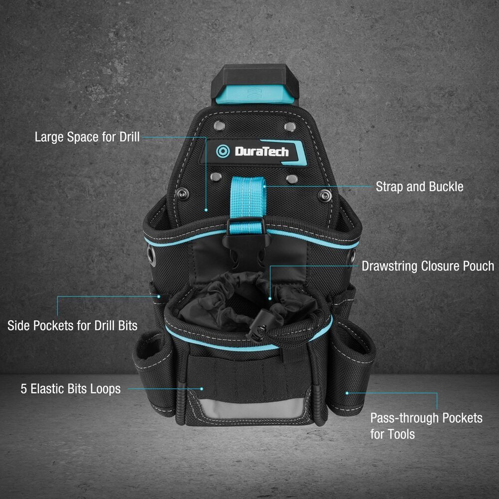 DuraTech Large Drill Driver Holster Drill Holder w/Holder Strap Side Bit Pockets