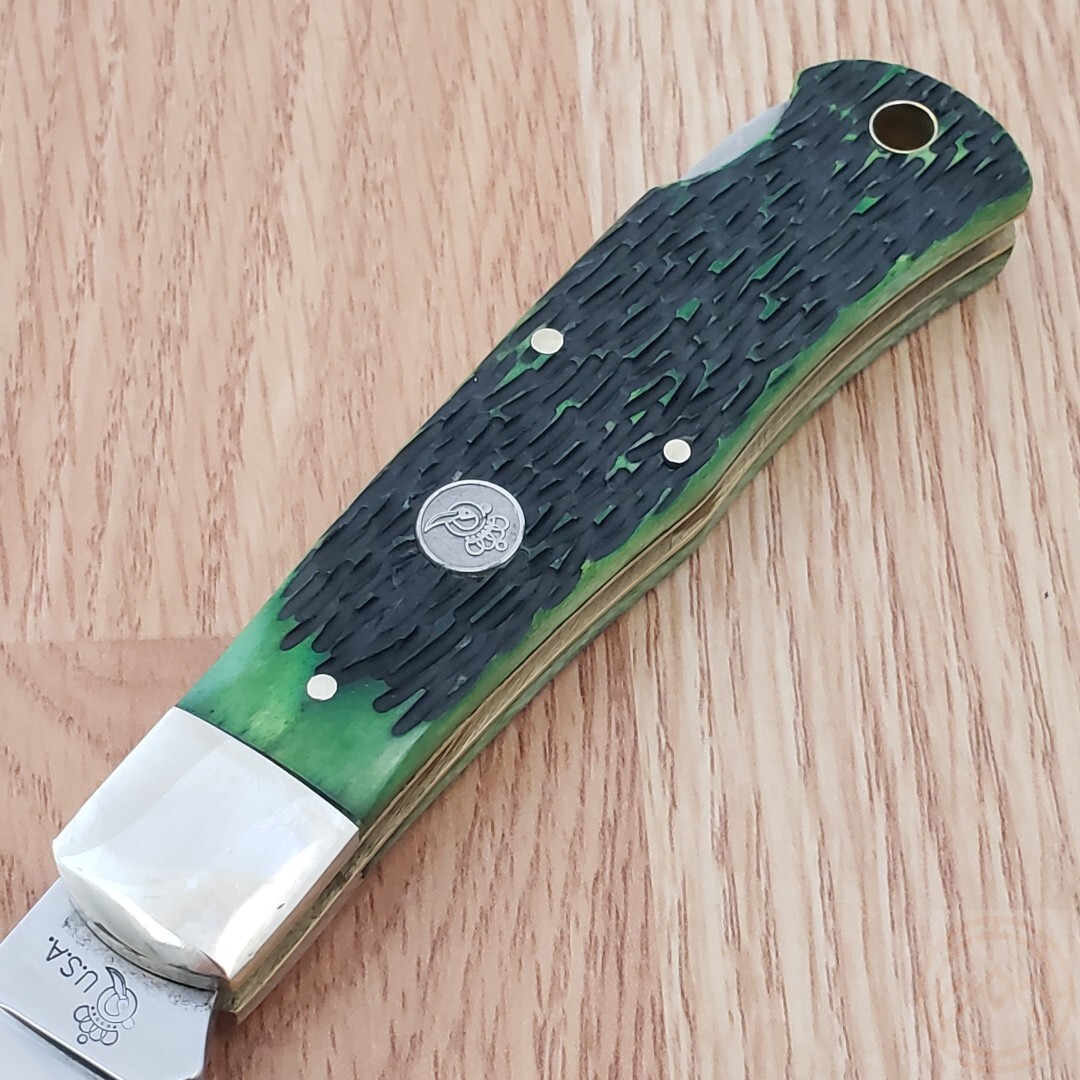 Queen Lockback Folding Knife 1095 Carbon Steel Clip Point Blade Bone Handle