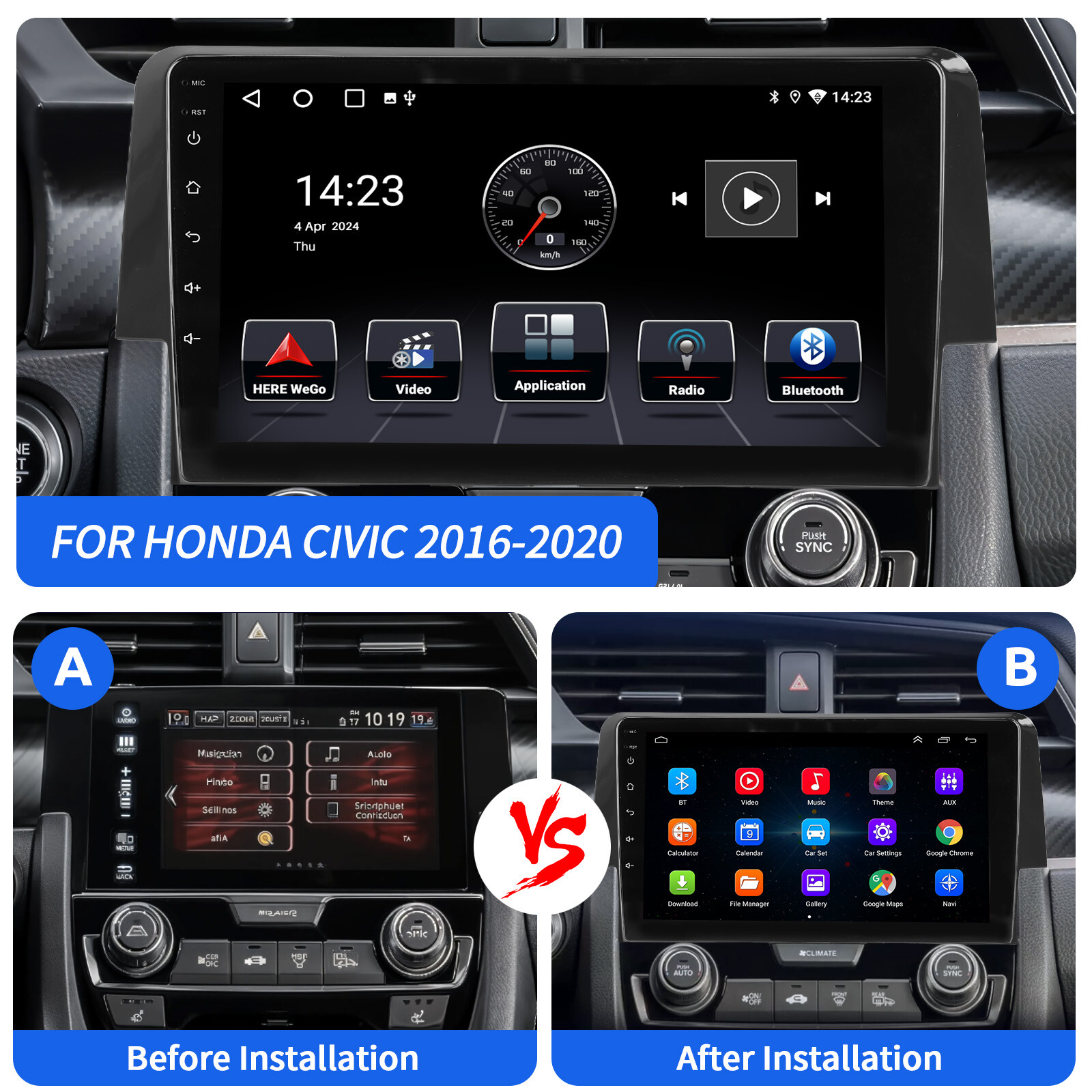 For Honda Civic 2016-2021 Apple CarPlay Android 13 Car Stereo Radio GPS WiFi