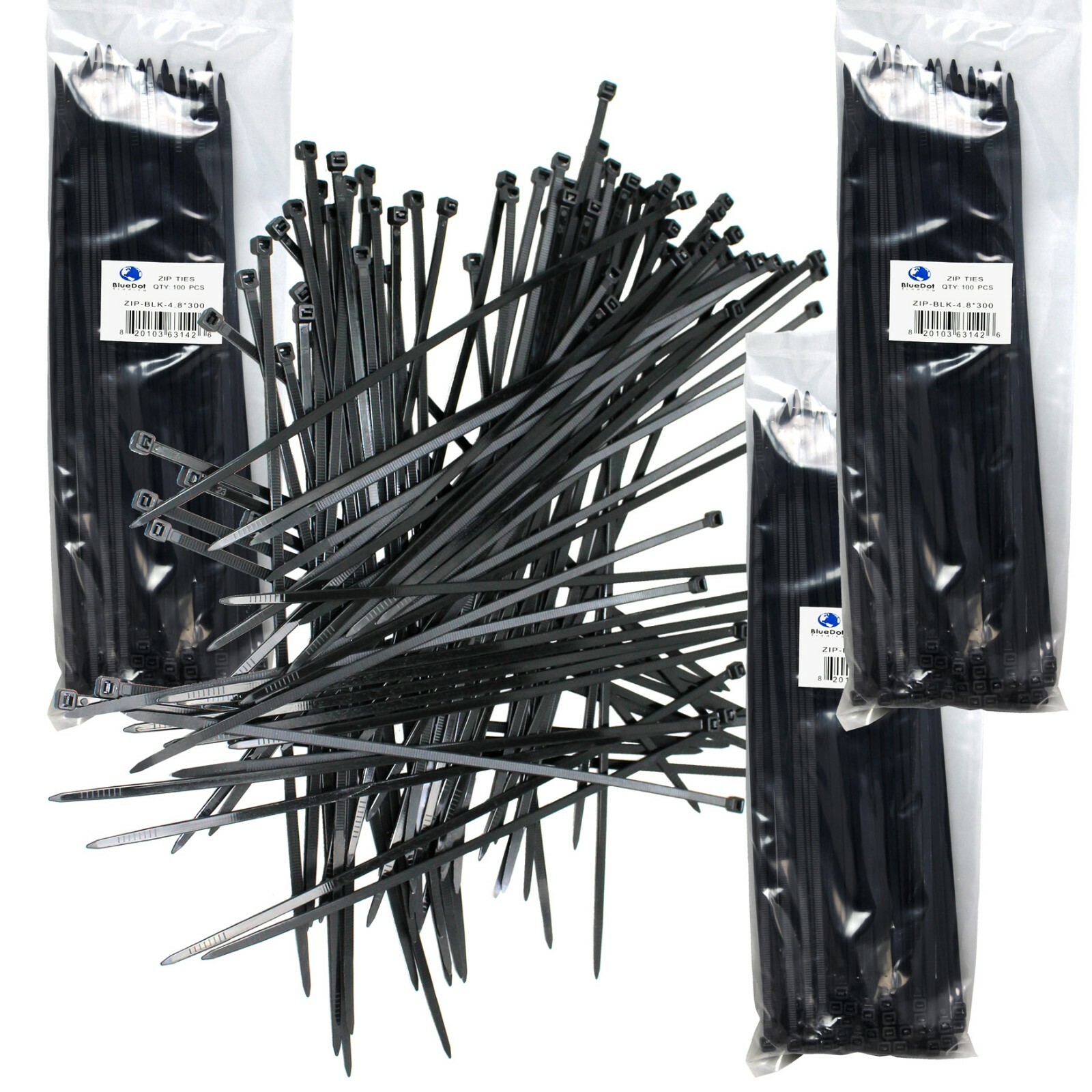 300PCS 4.8x300mm Locking Nylon Plastic Cable Ties Zip Wire BLACK Cord Wrap NEW