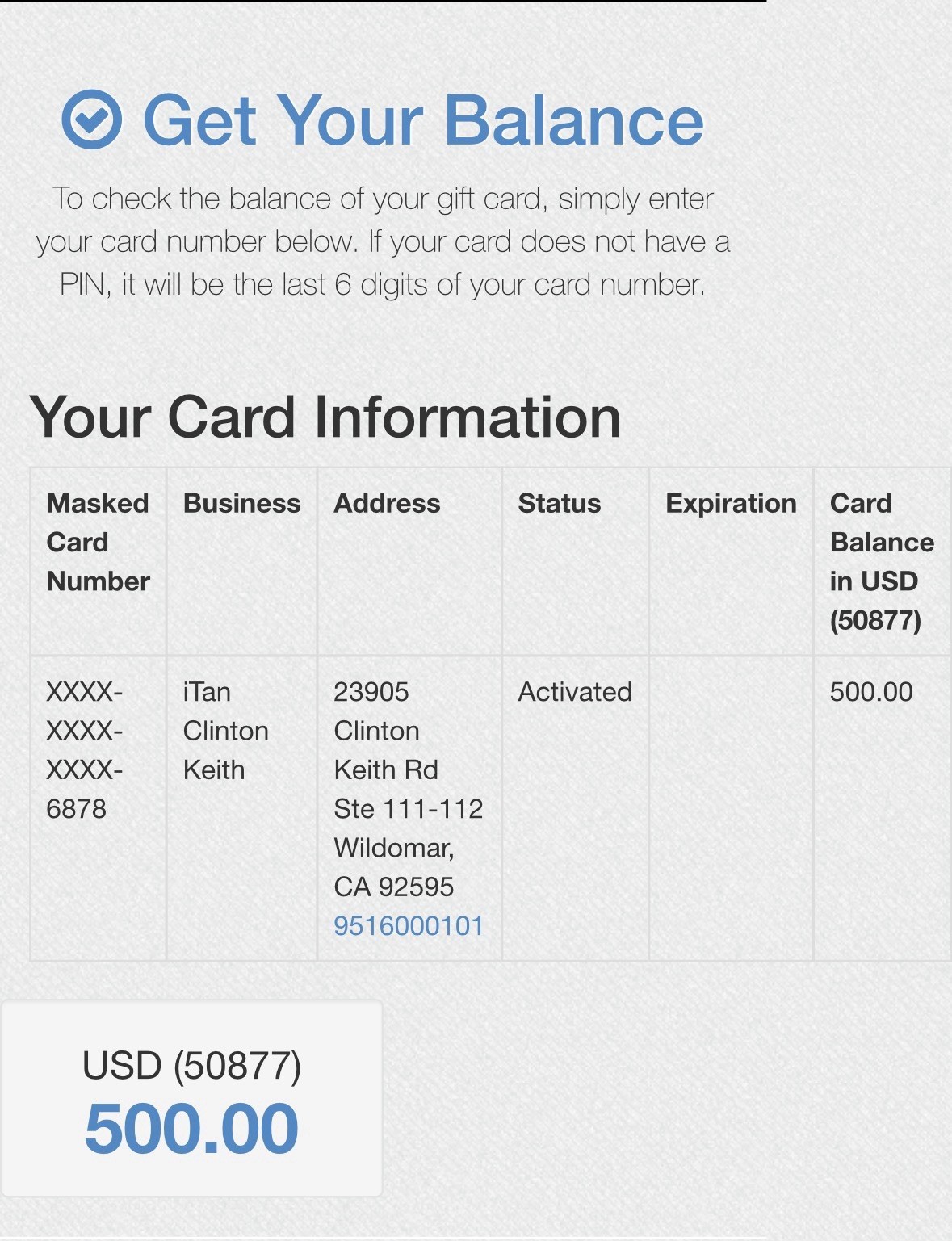 $500 Itan Gift Card