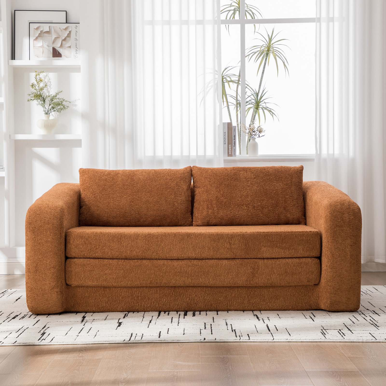 71" 2-in-1 Pull Out Foldable Loveseat Sofa Bed with Armrest & Backrest Pillow
