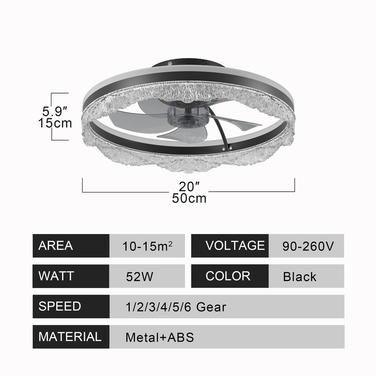 20'' Ceiling Fan LED UP Down Light Wave Design Flush Mount Remote APP Control