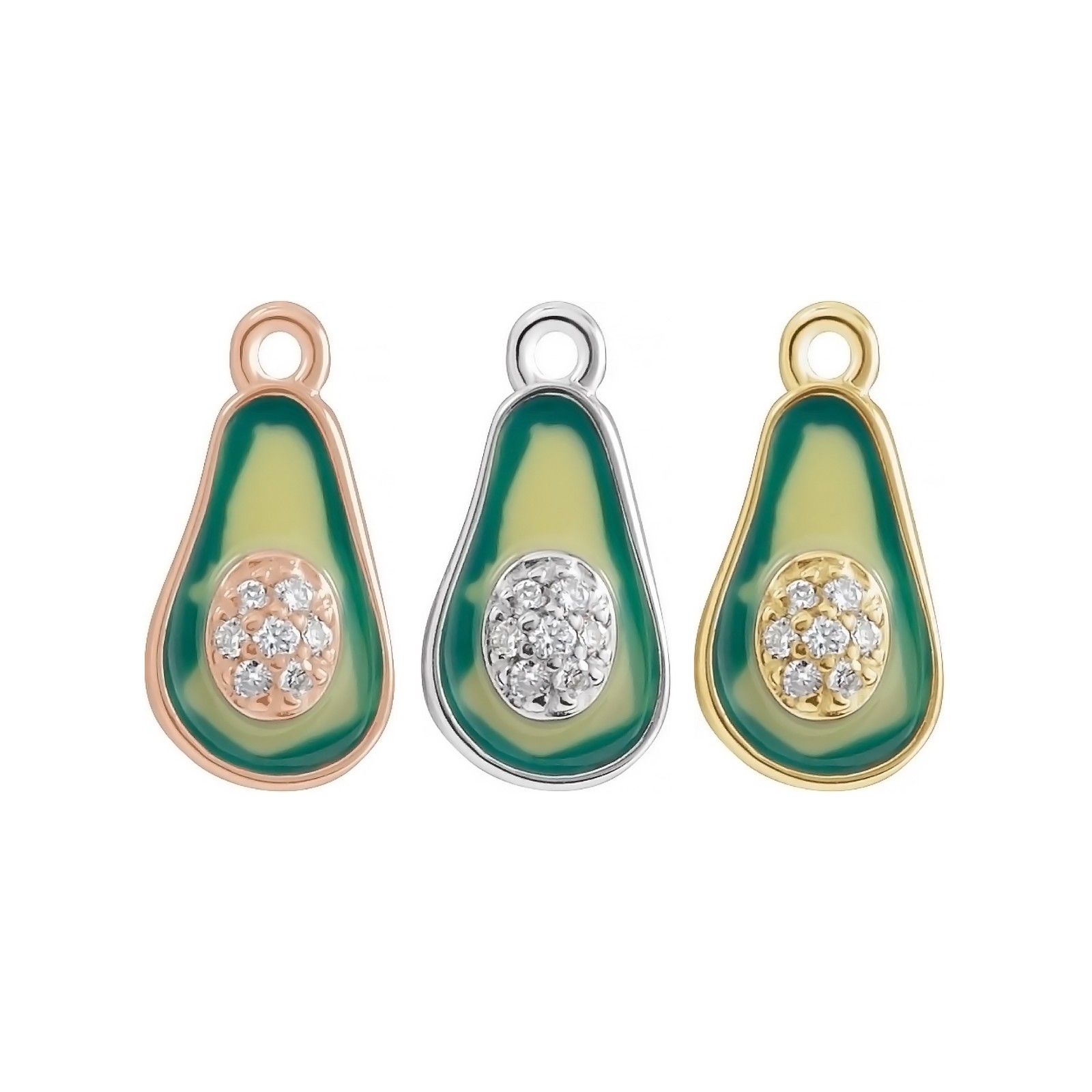14K Gold Petite Pavé™ .025 CTW Natural Diamond Green Enamel Avocado Dangle