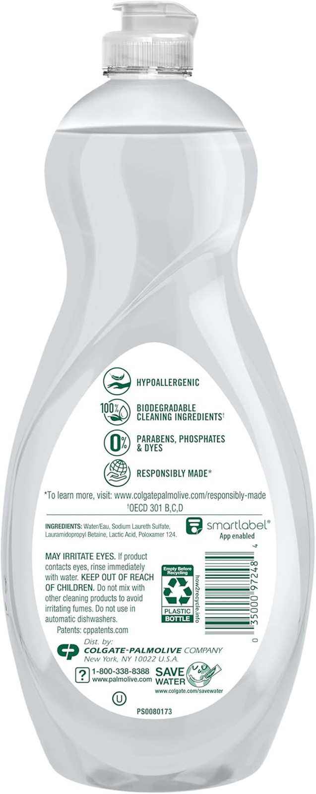 Ultra Dishwashing Liquid Dish Soap, Pure + Clear Fragrance Free - 32.5 Fluid ...
