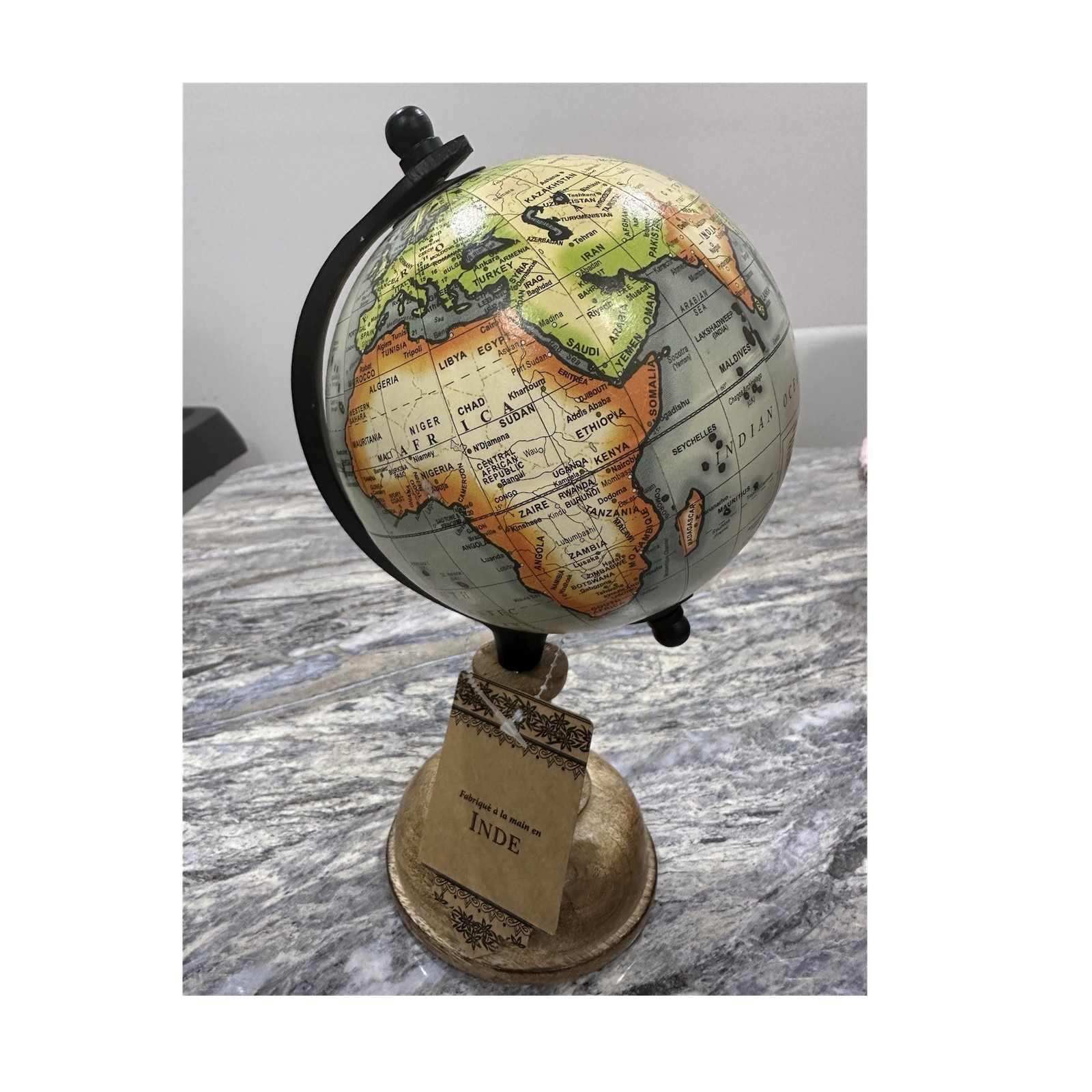 Decorative Tabletop Globe Multicolor Medium Rotating Smooth Wooden Base