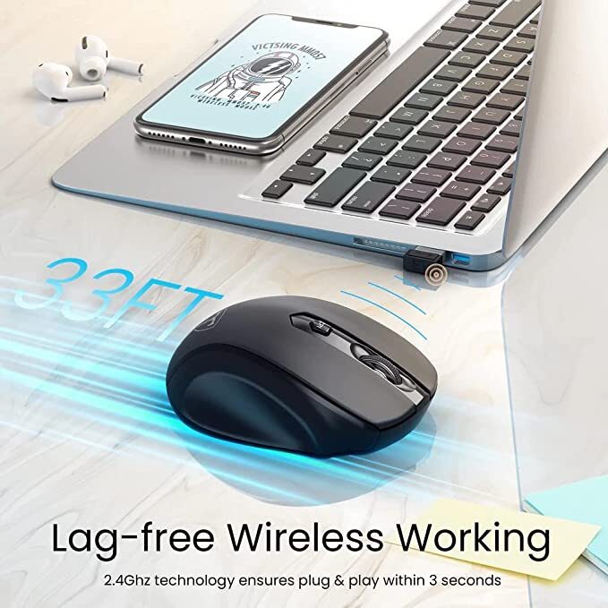 VicTsing Wireless Gaming Mouse Ergonomic 5 Adjustable DPI Levels 6 Buttons Black