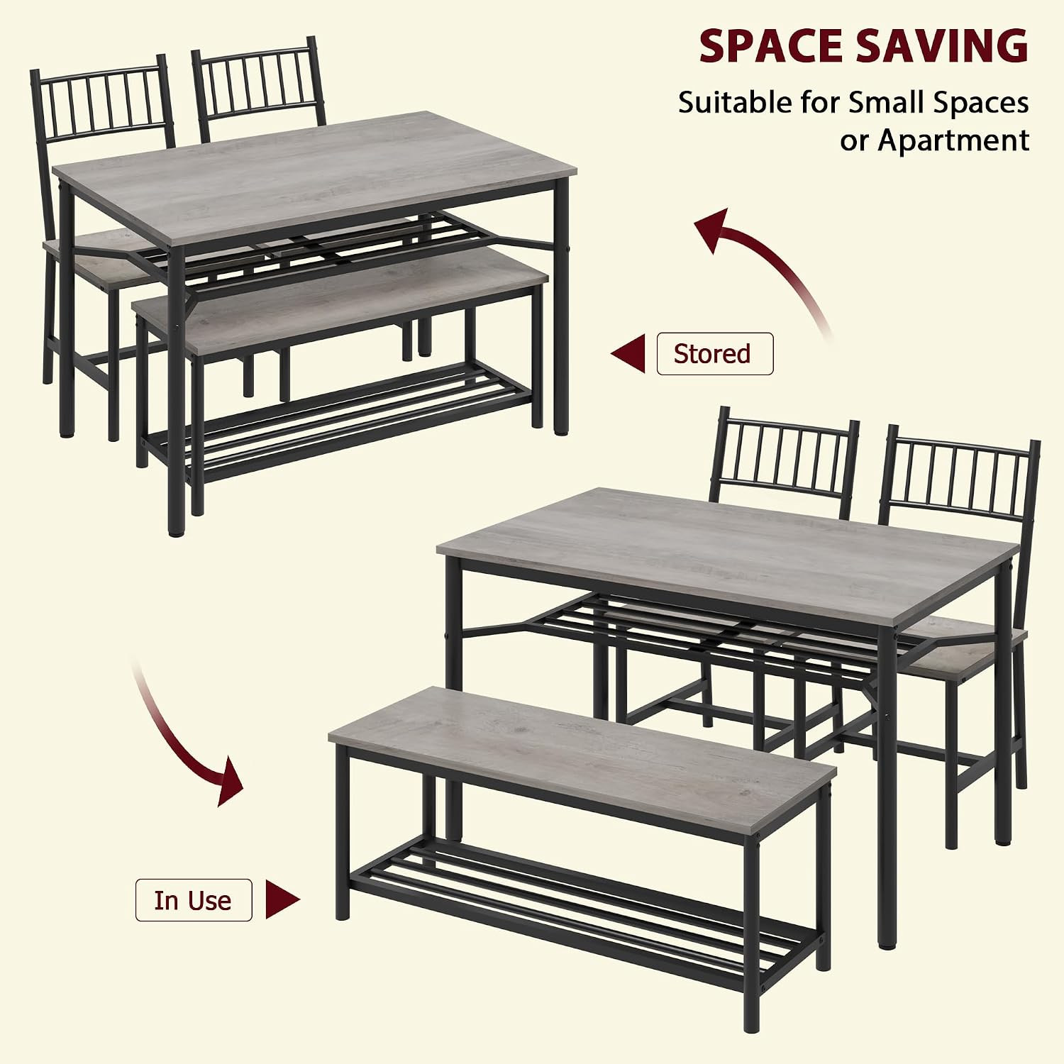 Farmhouse Dining Table Set for 4,Rectangular Kitchen Table with 2 Upholstered Ch