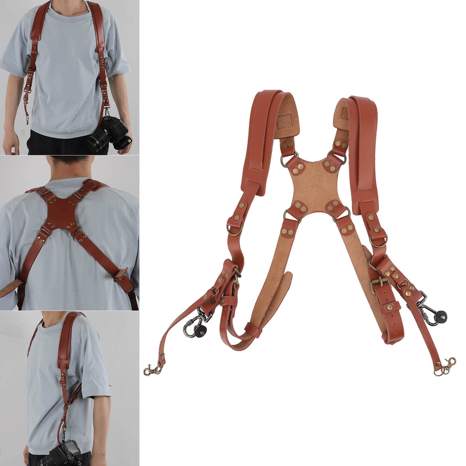 Jerliflyer Double Camera Harness, Quick Release Adjustable Leather Camera Har...