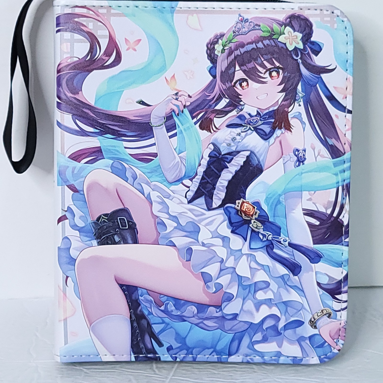Hu Tao Genshin Card Binder 3-Ring Blue Dress Anime Waifu Redemption 10 in Folder