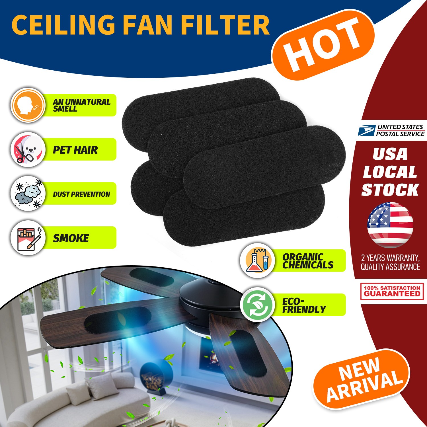 3MM Ceiling Fan Filter Ceiling  Active Shell Carbon Fiber Filter Quick
