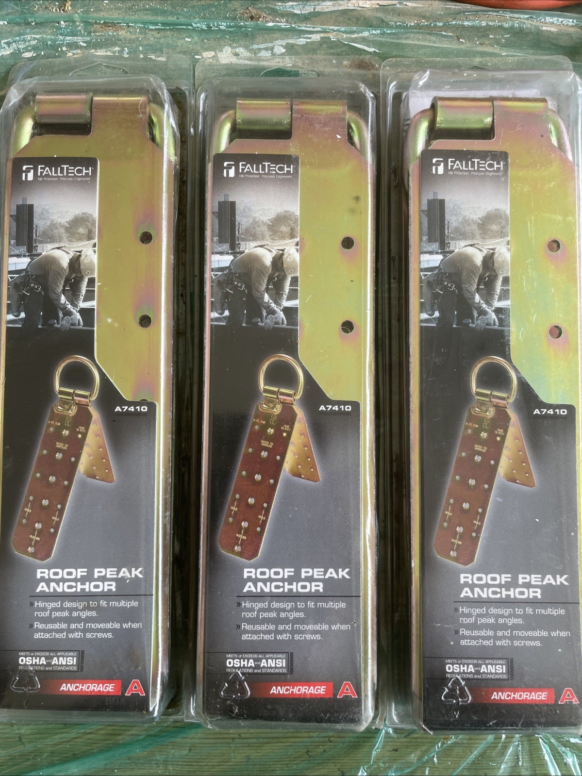 3 Fall Tech Reusable Heavy-Gauge Steel Roof Anchor A7410 Fall Tech A7410 LOT 3
