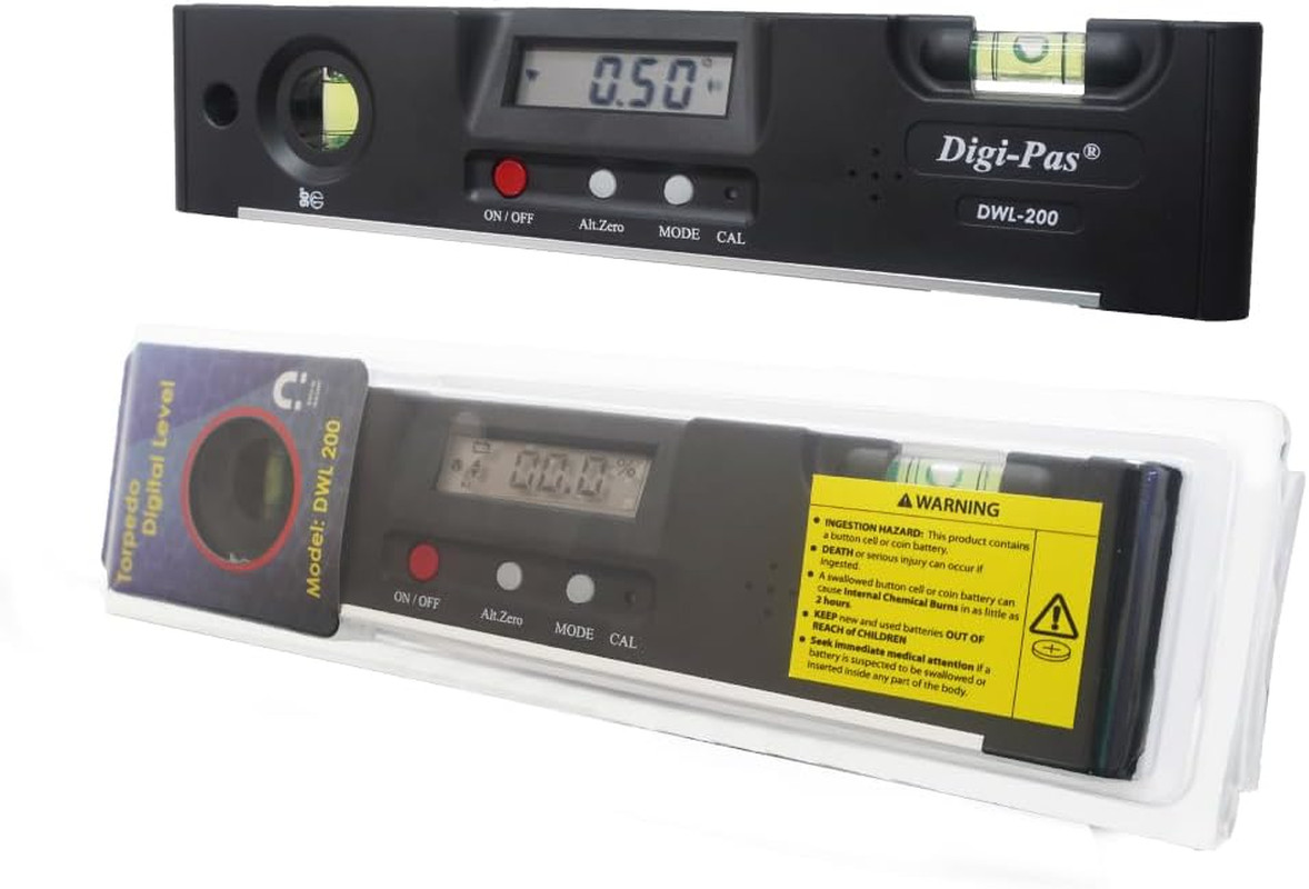 DWL200 Electronic Torpedo Level, Protractor, Angle Gauge, Angle Finder, Bevel Ga