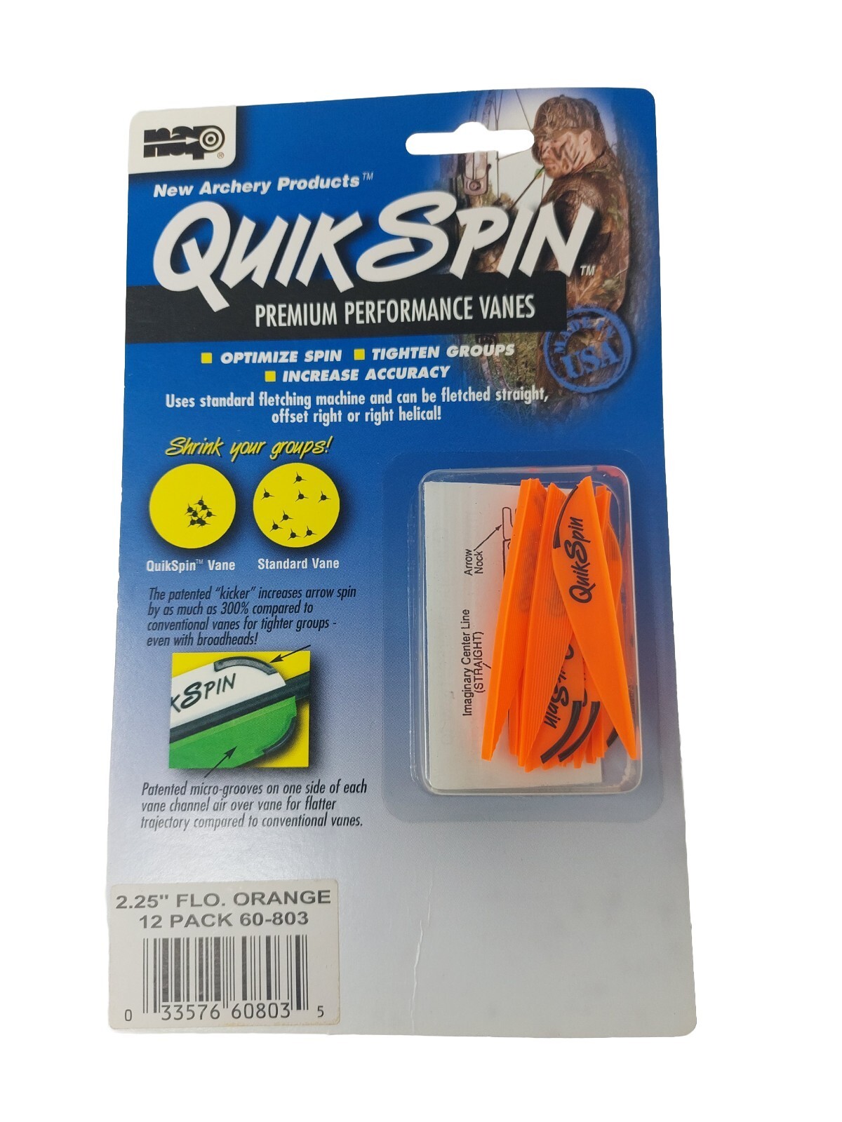 12 Pack NAP Quik Spin 2.25" Premium Performance Arrow Vanes: Flo. Orange 60-803