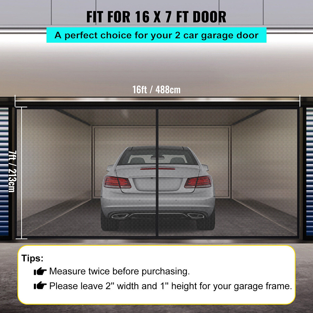 Heavy-Duty Magnetic 16x7 ft Garage Door Screen, Dual Car Access, Fiberglass Mesh