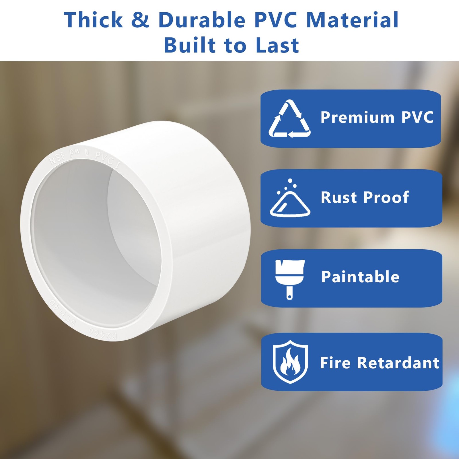 1 inch PVC Fitting End Cap, 10-Pack Pipe Elbow Cap - 1 in, White