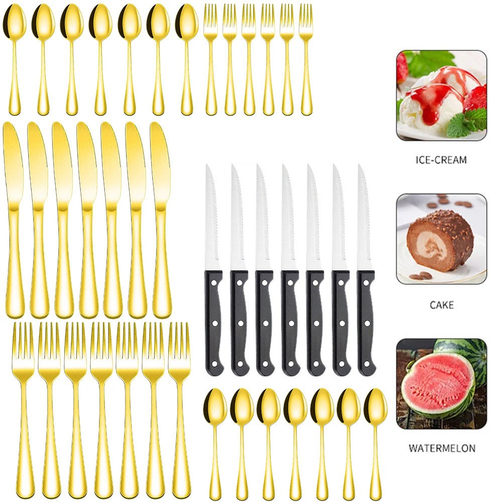 48-Pcs Goldware Set Stainless Steel Flatware Cutlery Set for 8 Mirror Polished