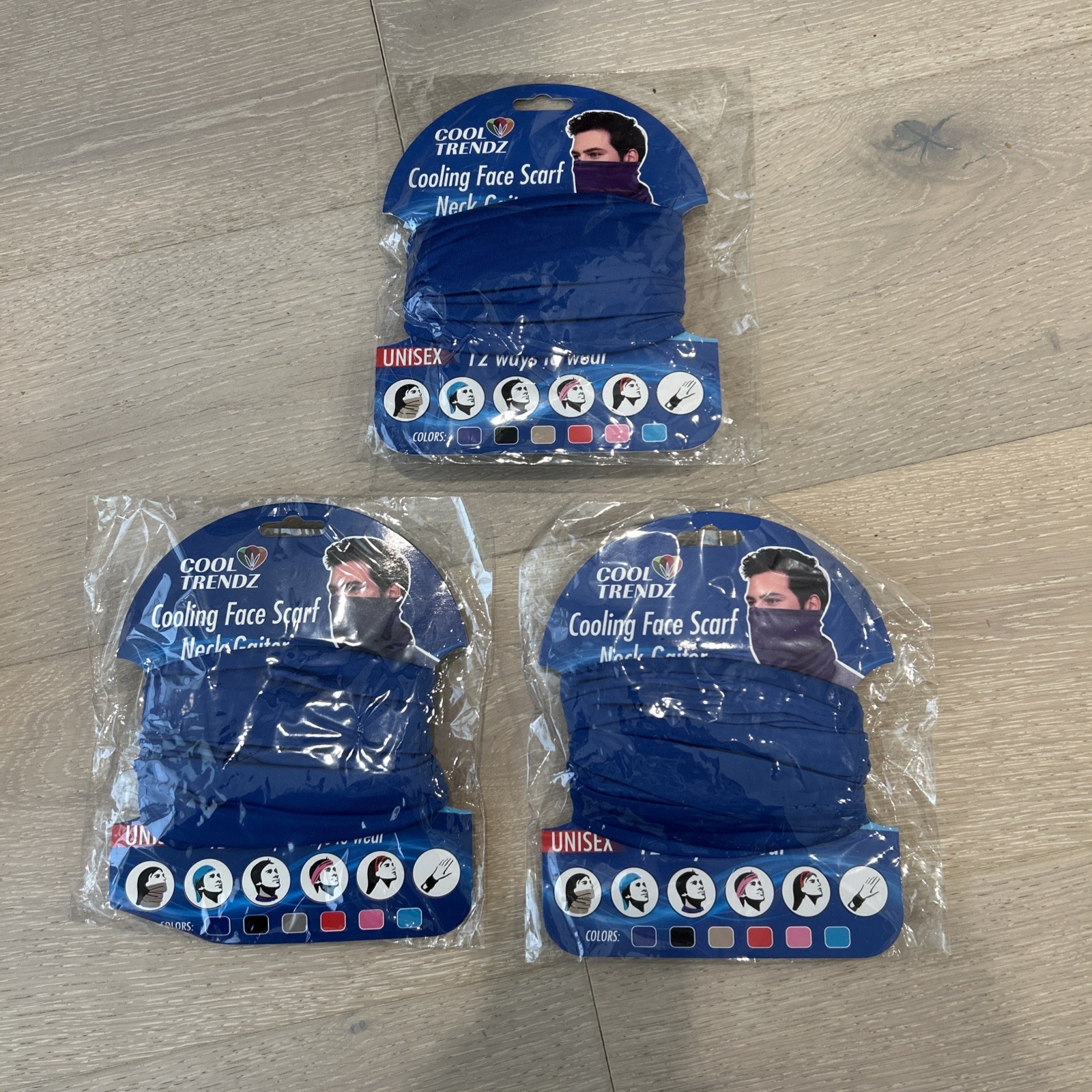 3 Pack COOL TRENDZ Cooling Face Scarf Neck Gaiter  - BLUE - NEW!!