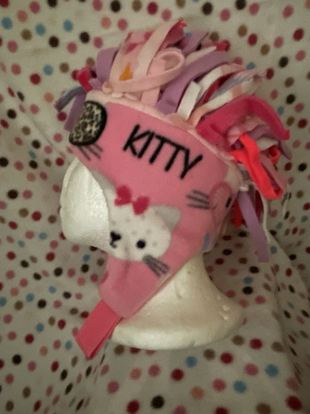 Wild N Crazy KITTY DRAMA QUEEN Printed “hair” Hat. Handmade. Unique 1 Of A Kind