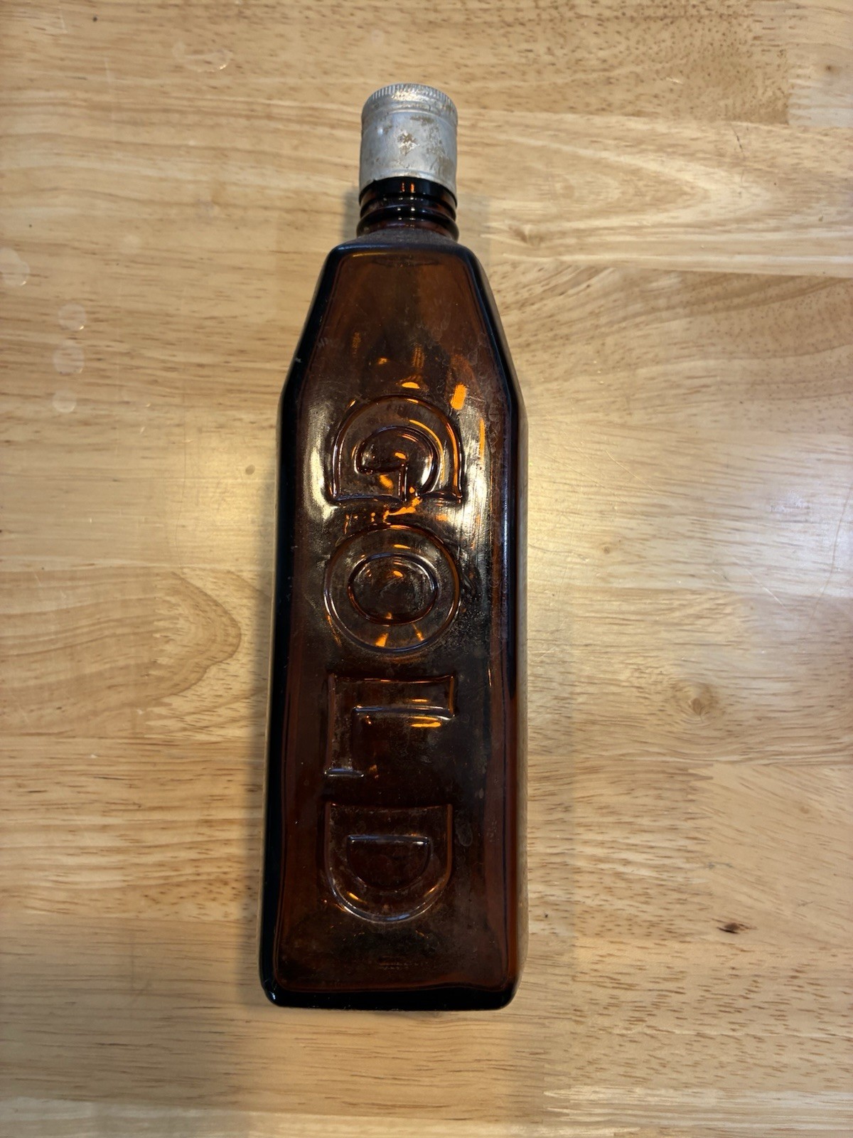 Vintage Amber Glass Suntory Gold Whisky Bottle Twist Off Metal Cap Japanese 80s