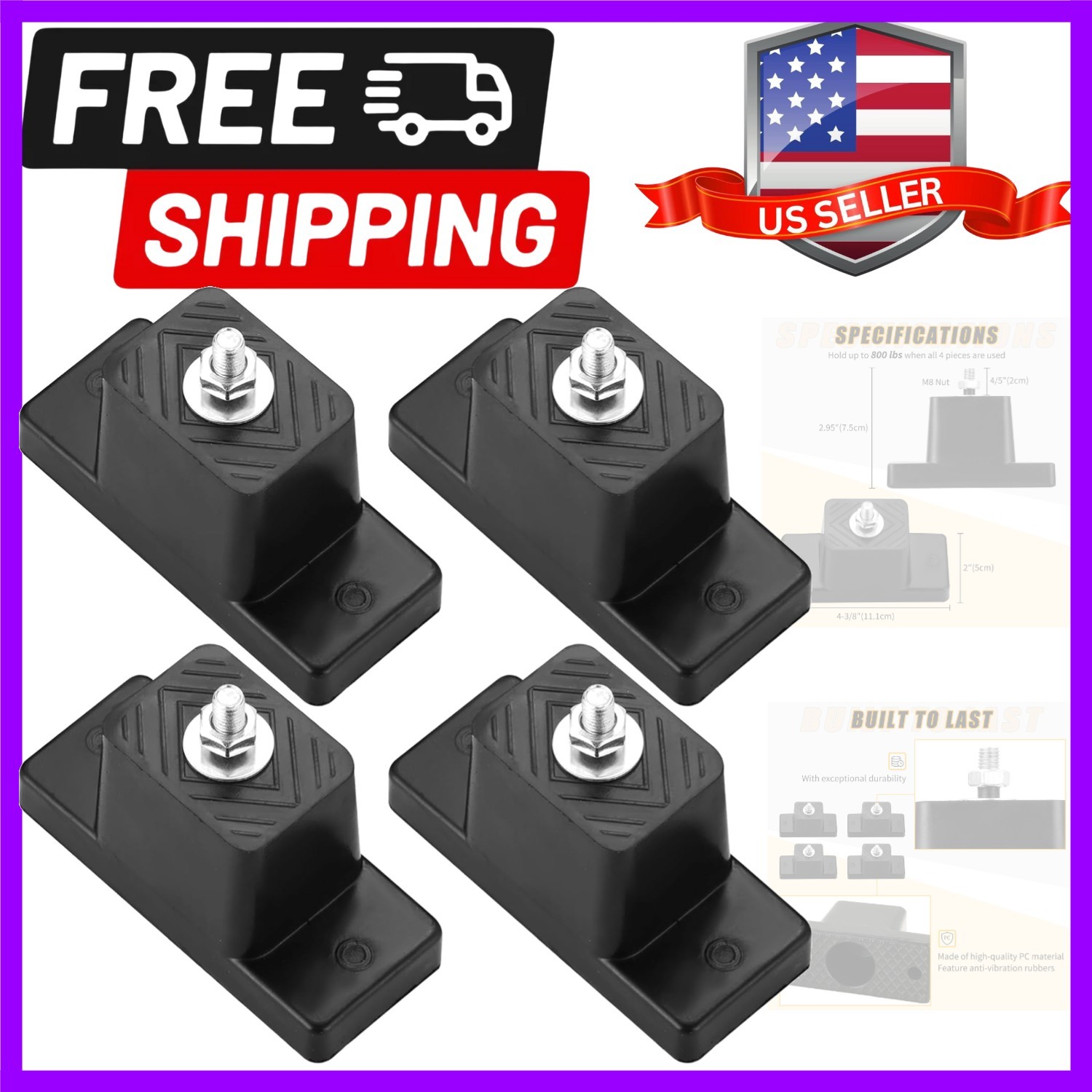 4Pack Rubber Vibration Isolator Mounting Bracket, Air Conditioner Mounting Br...