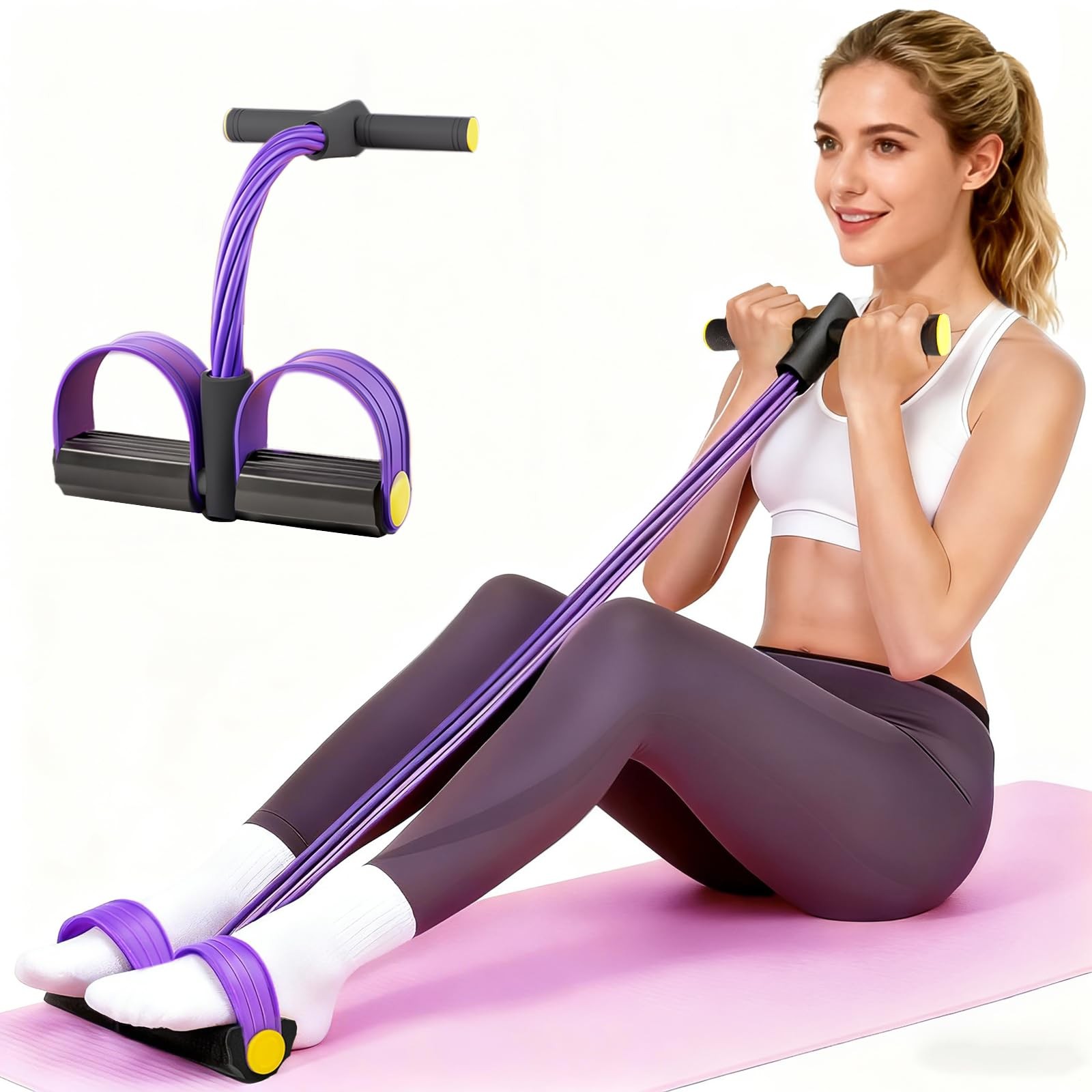 Pedal Resistance Bands with Handles, Upgrade 6-Tubes Elastic Standard, Purple