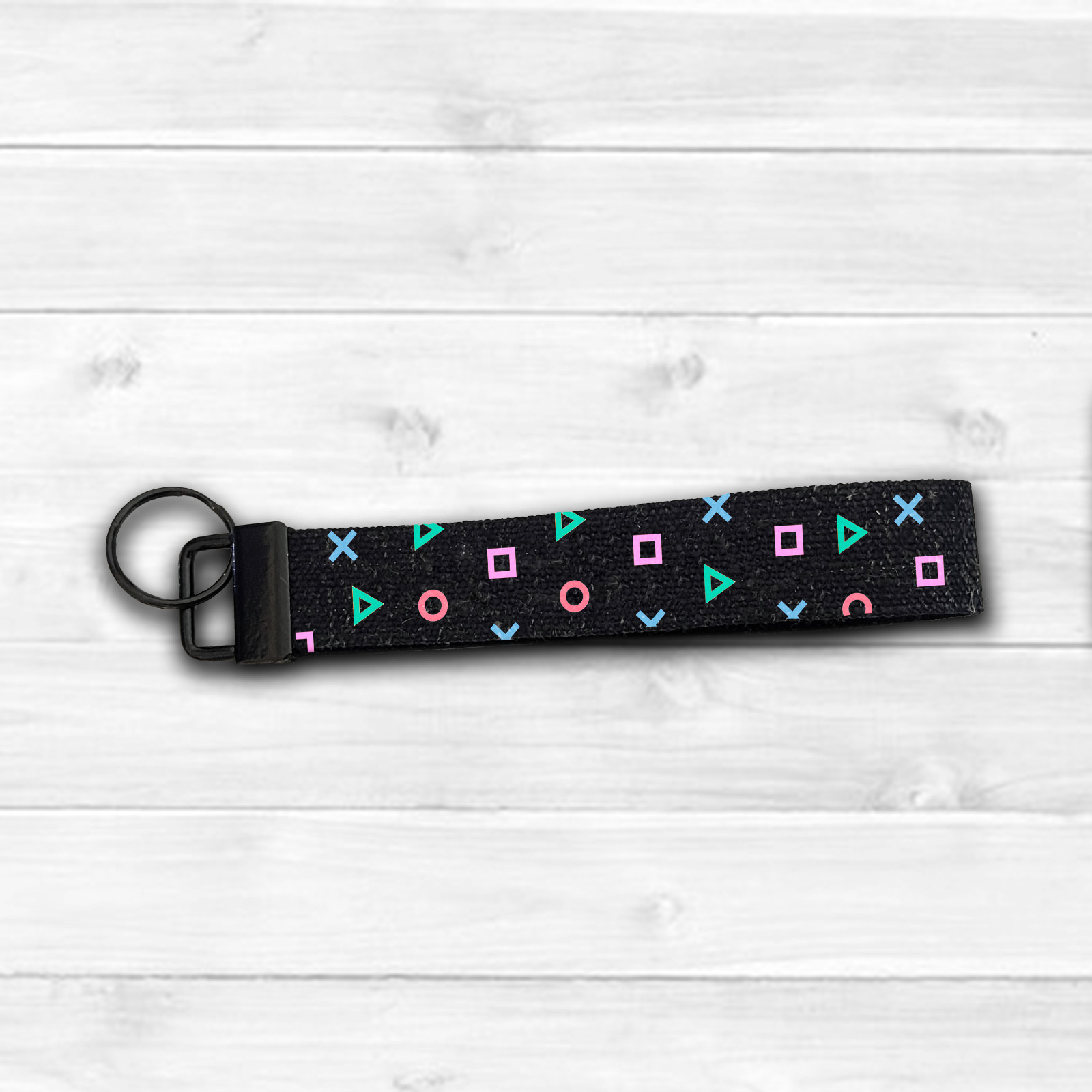 Playstation theme gamer Wrist Lanyard Keychain – Black Sublimated Car Key Fob