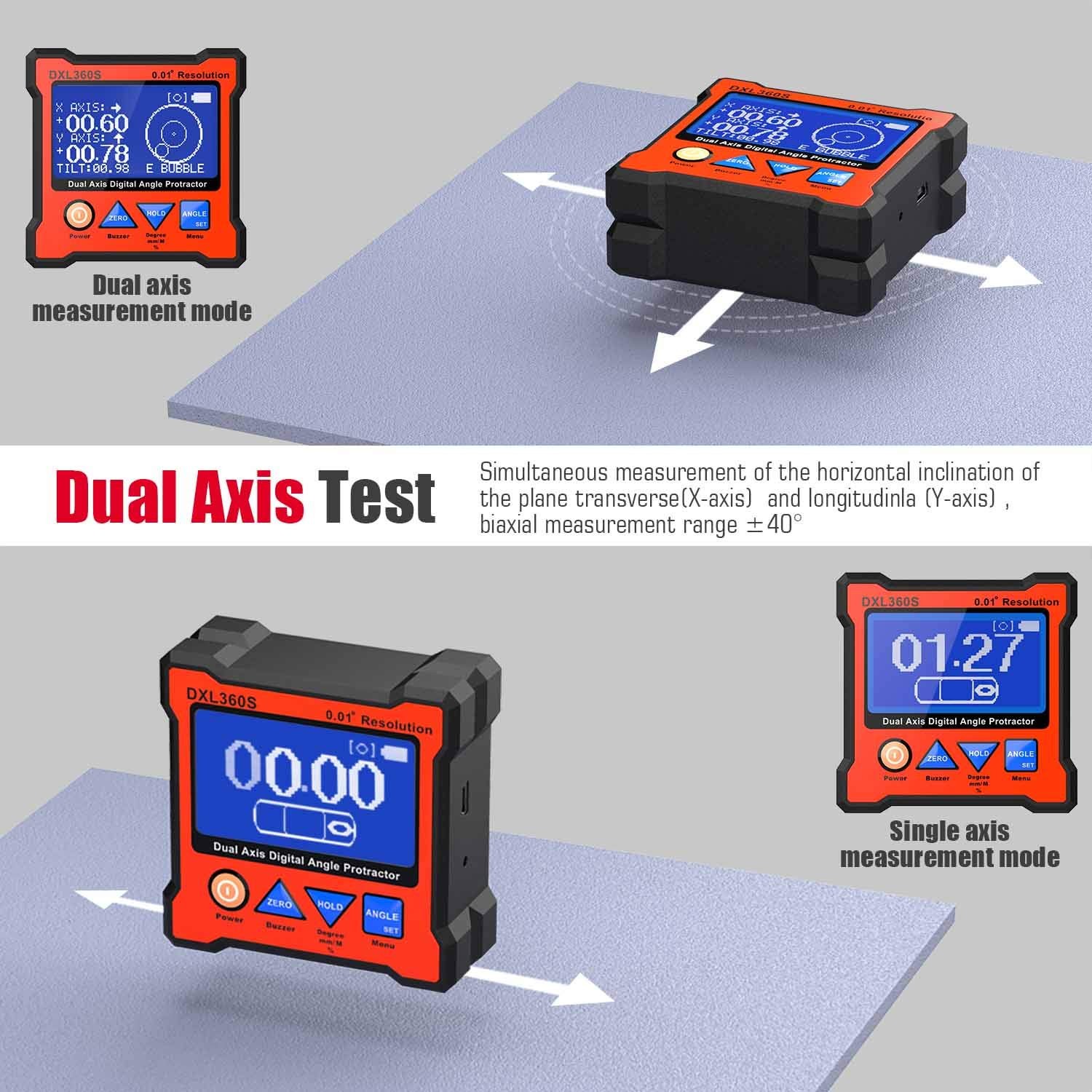 Dual Axis Digital Angle Protractor, Digital Level Angle Gauge GYRO + Gravity ...