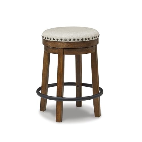 Valebeck Upholstered Swivel Stool, Cushioned Seat, Counter Dark Brown Backless