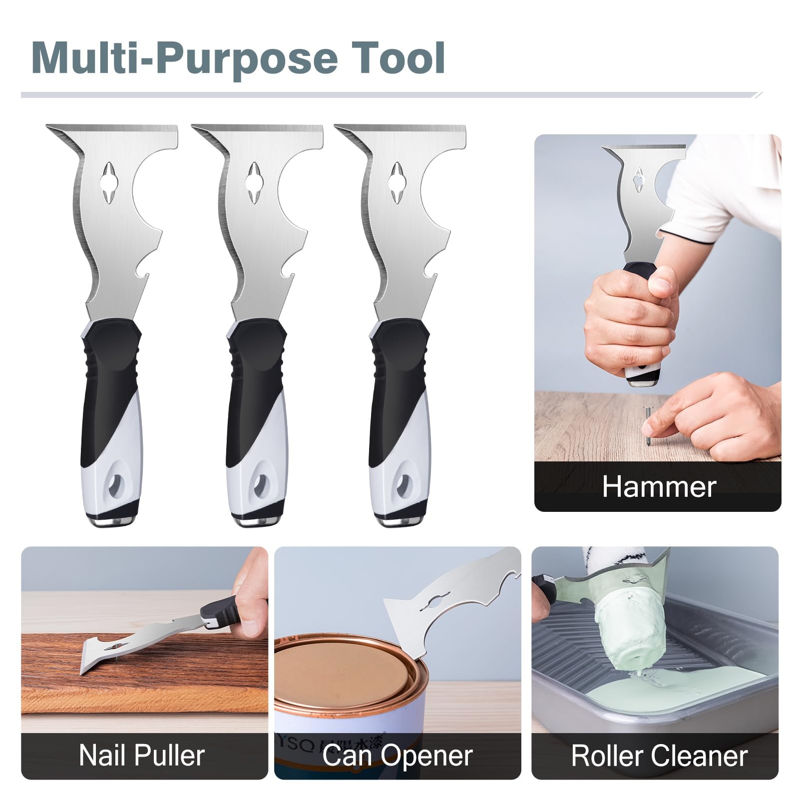 Paint Scraper, 3 Pack Multi Use Paint Tools Putty 10 in 1, Paint Scraper Tool...