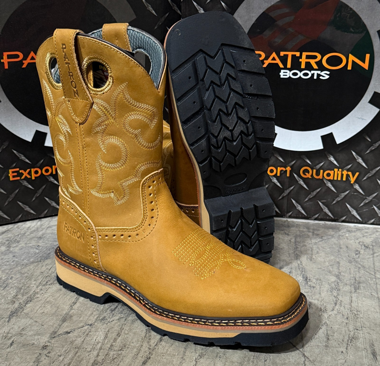 MEN'S  BROWN FLOTER  SQUARE TOE WORK BOOTS COWBOY SOFT TOE PULL ON BOTAS