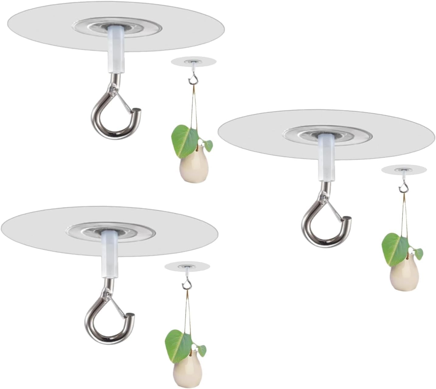 3Pcs Silver Adhesive Ceiling Hook-Weight-Bearing Stick-On Ceiling Hooks,Stick...