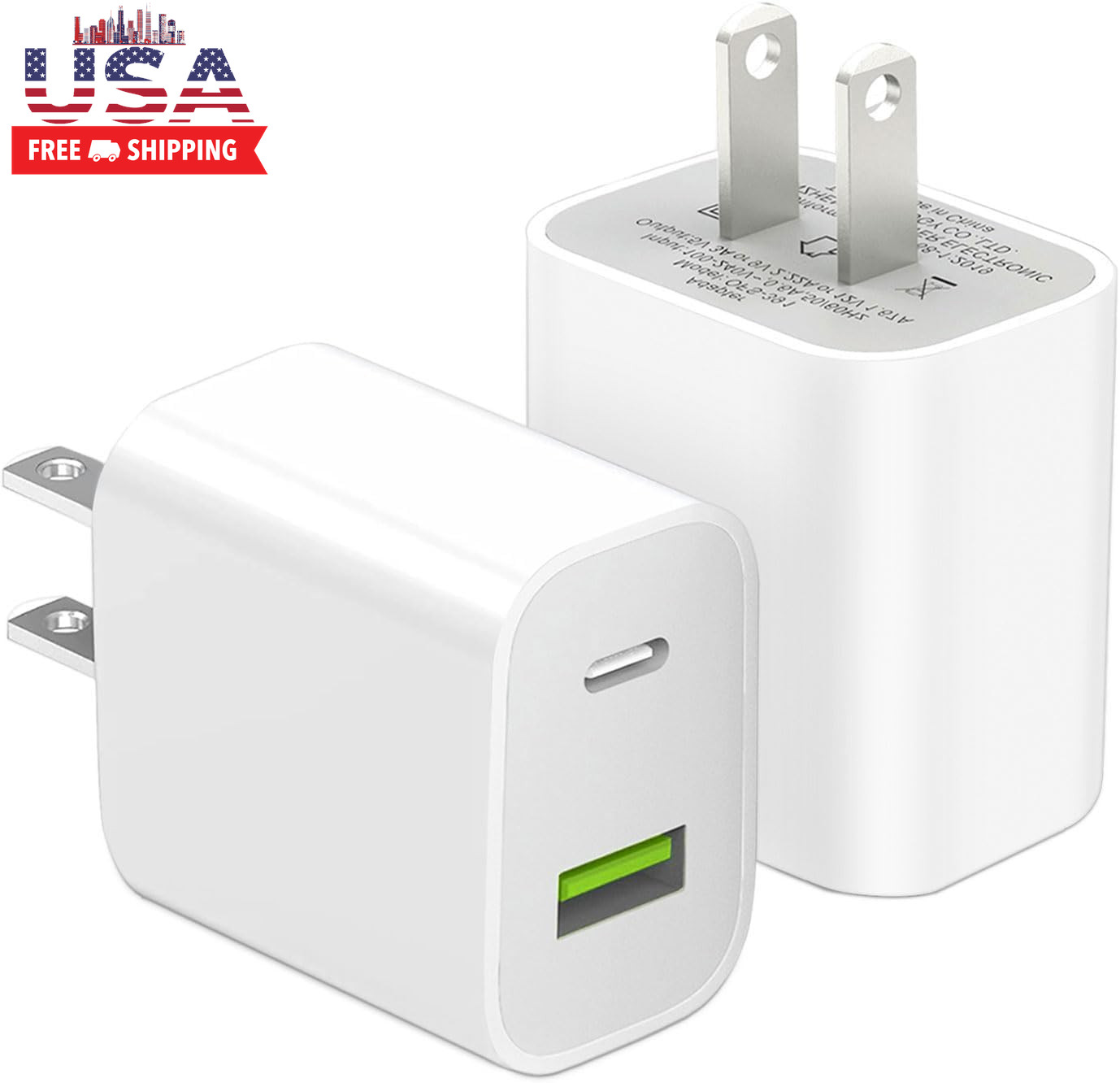 2 Pack USB C Charger Block, Dual Port Type C Wall Charger Fast Charging 20W Powe