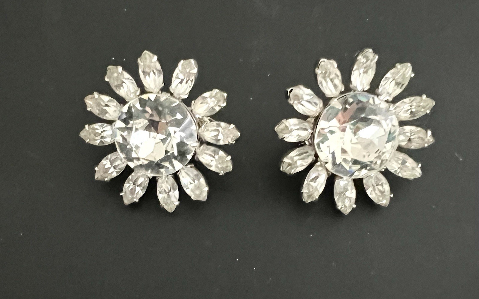 Vintage Headlight Rhinestone Flower  Earrings High Quality