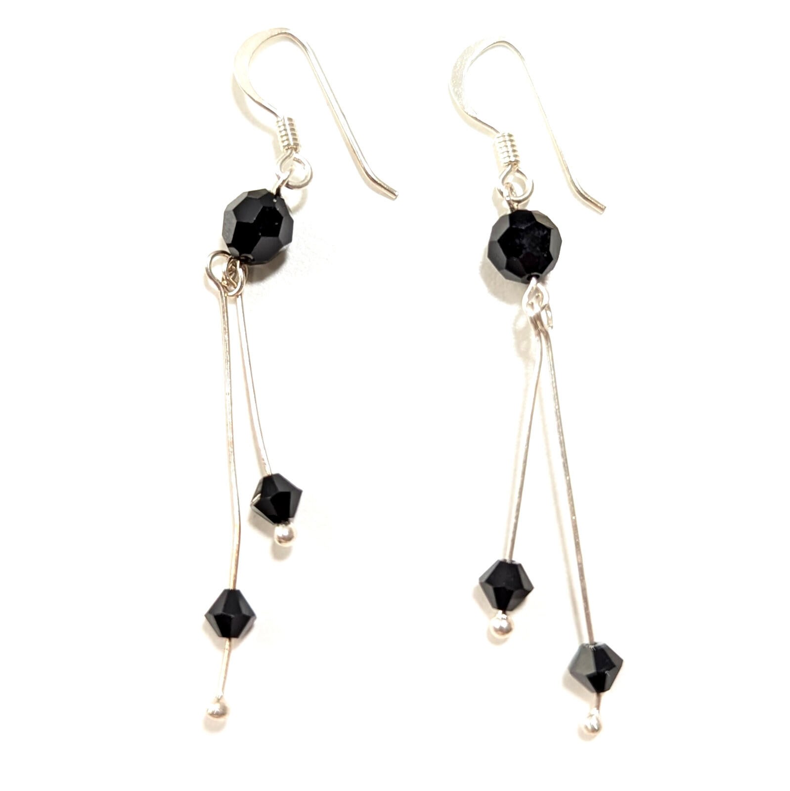 Sterling Silver Vintage 925 Jet Black Drop Dangle Earring 925 Jewelry 1.6g