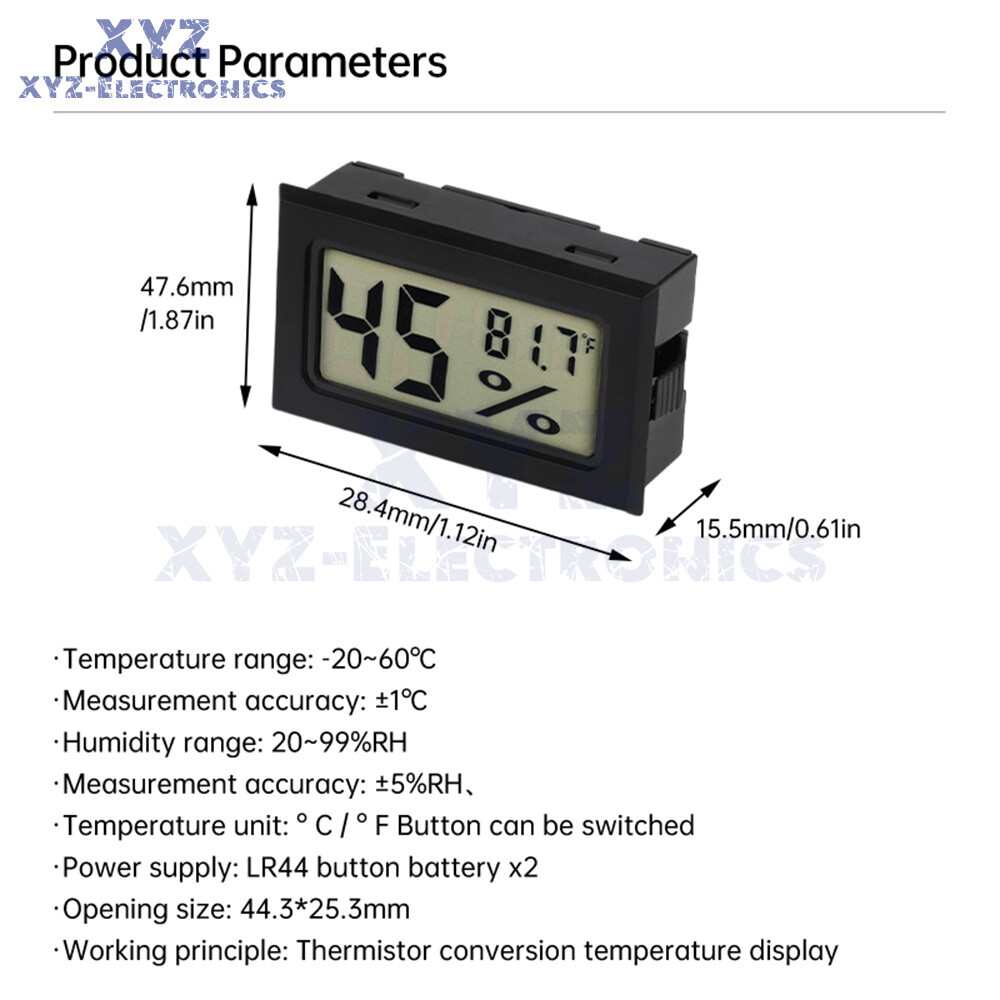 HM20 Embedded Thermo-Hygrometer Temperature and Humidity Meter ℃/℉ Switchable