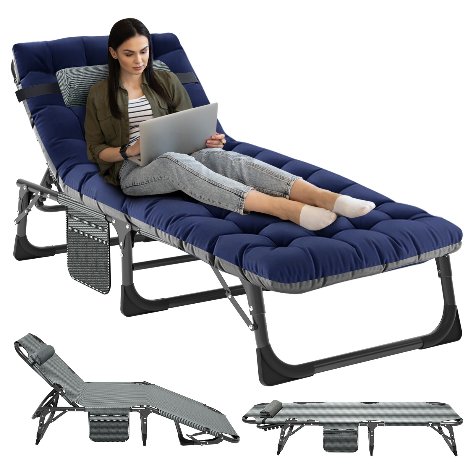 NAIZEA Outdoor Camping Cot 4 Adjustable Folding Sleeping Reclining Lounger Chair