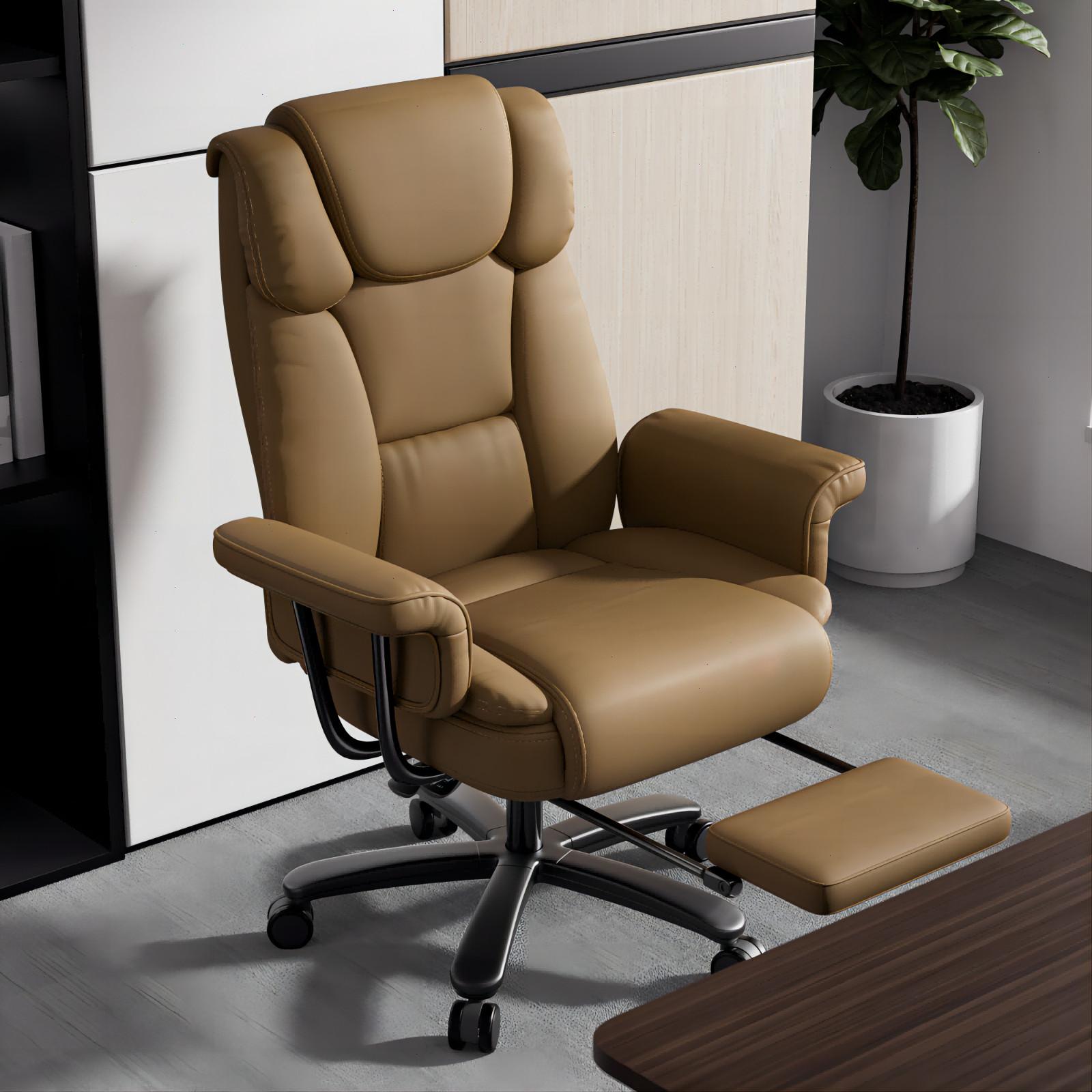 Big and Tall Office Chair Reclin with Footrest High Back Desk Chair 400LBS Brown