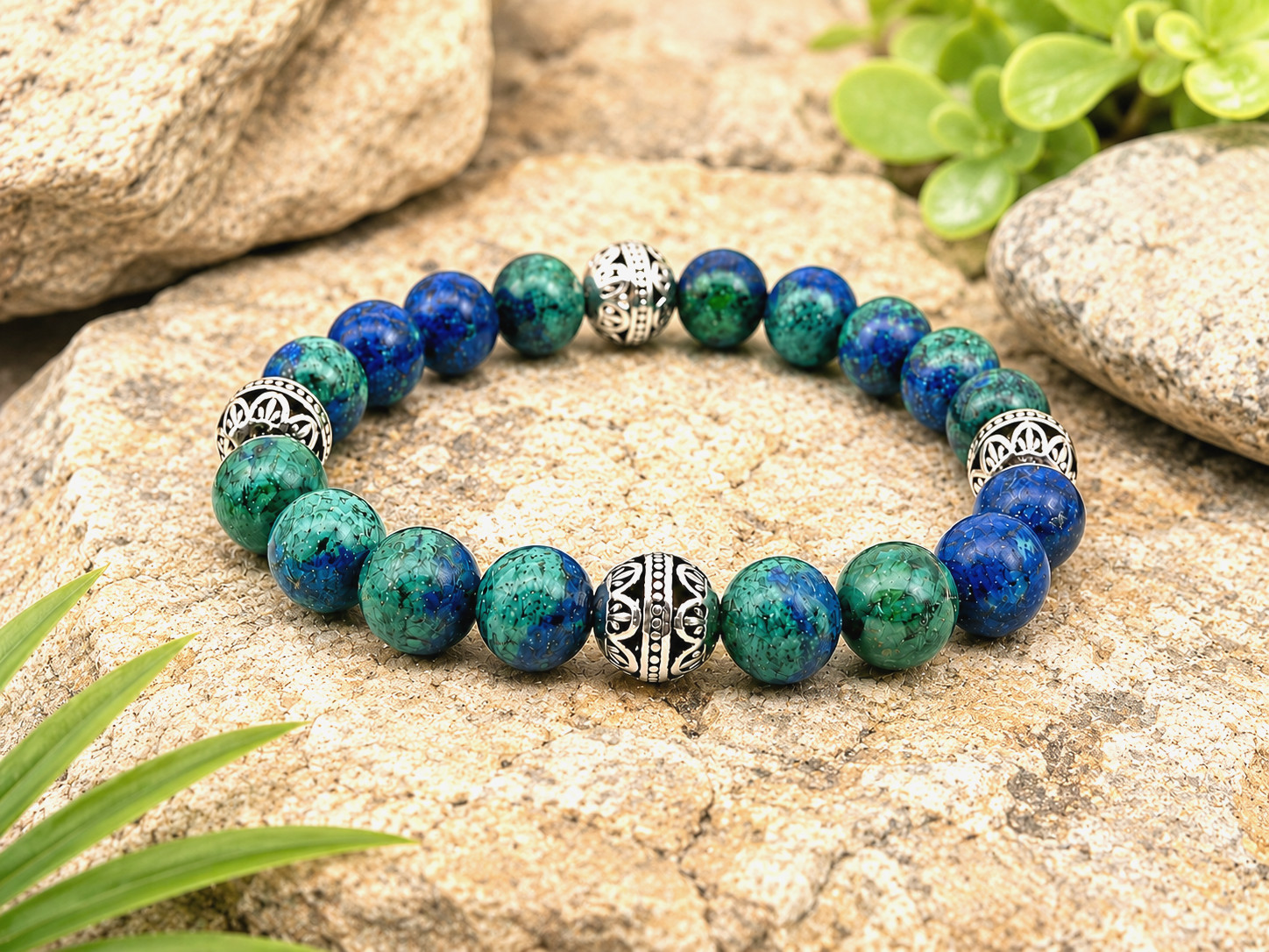 Handmade Eilat Stone & Sterling Silver Bali Bead 10mm Gemstone Healing Bracelet