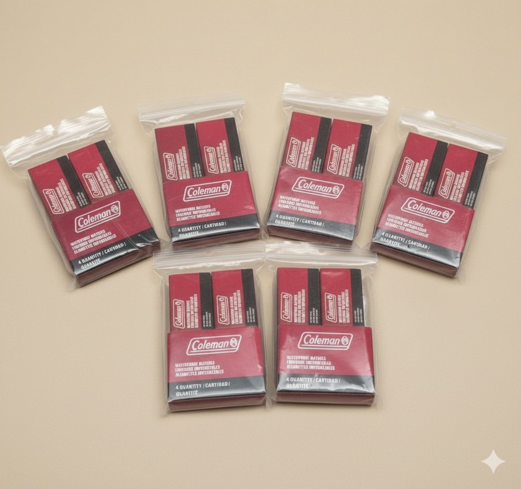 Coleman Waterproof Matches (4 packs in each) 24 Boxes Total Lot Of 6 Bags