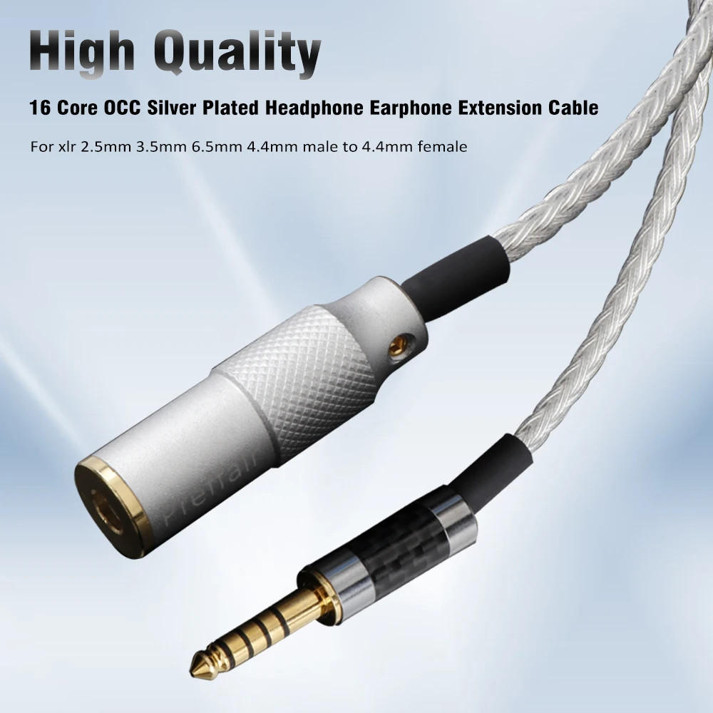 16 Core OCC Silver Plated Headphone Extension Cable 4.4mm male to 4.4mm female